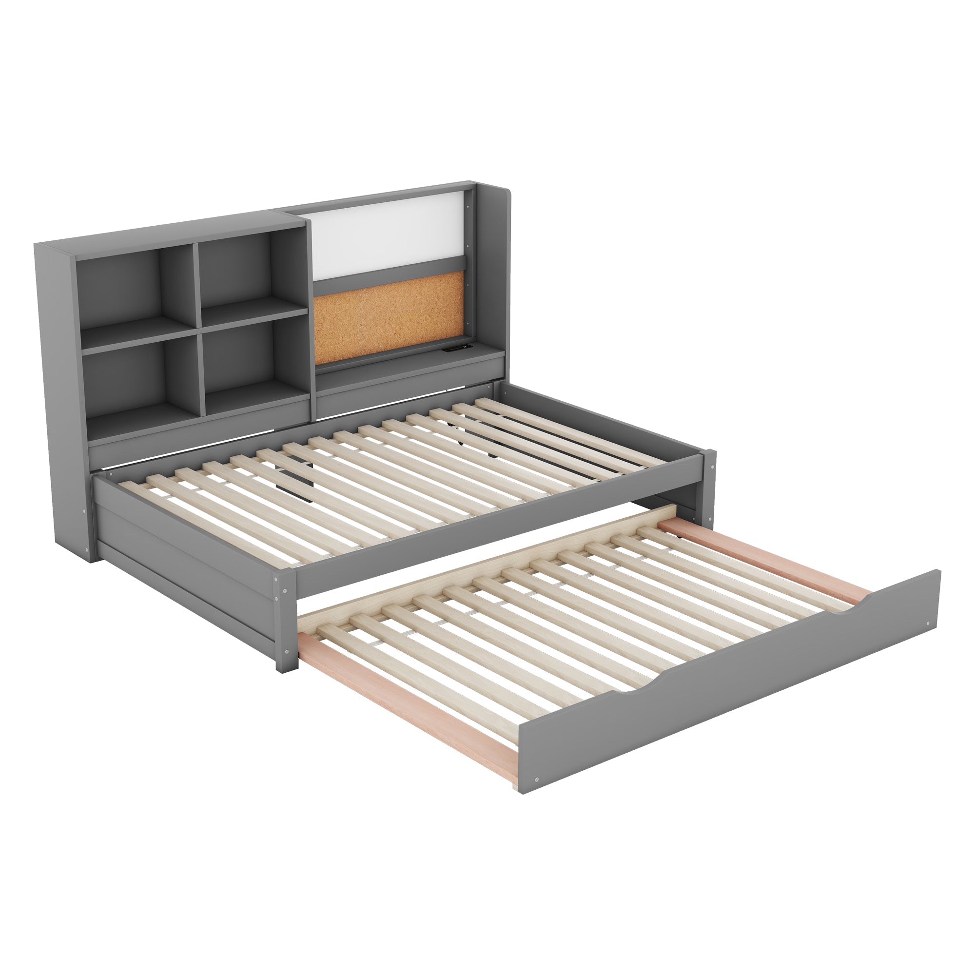 Logidon slaapbank 90x200 cm grijs met uitschuifbaar bed en USB-tekentafel
