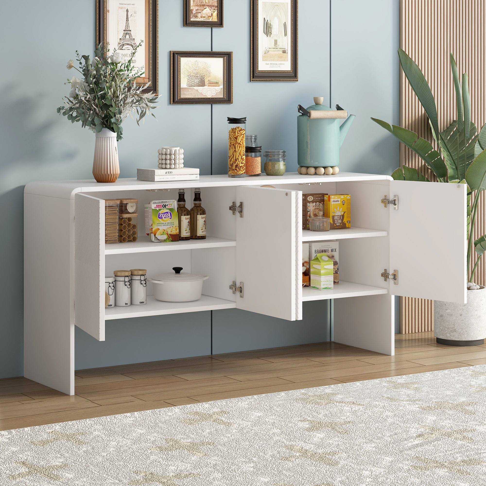 Logidon dressoir wit 152,5 x 40 x 76,5 cm met push-to-open, 4 deuren