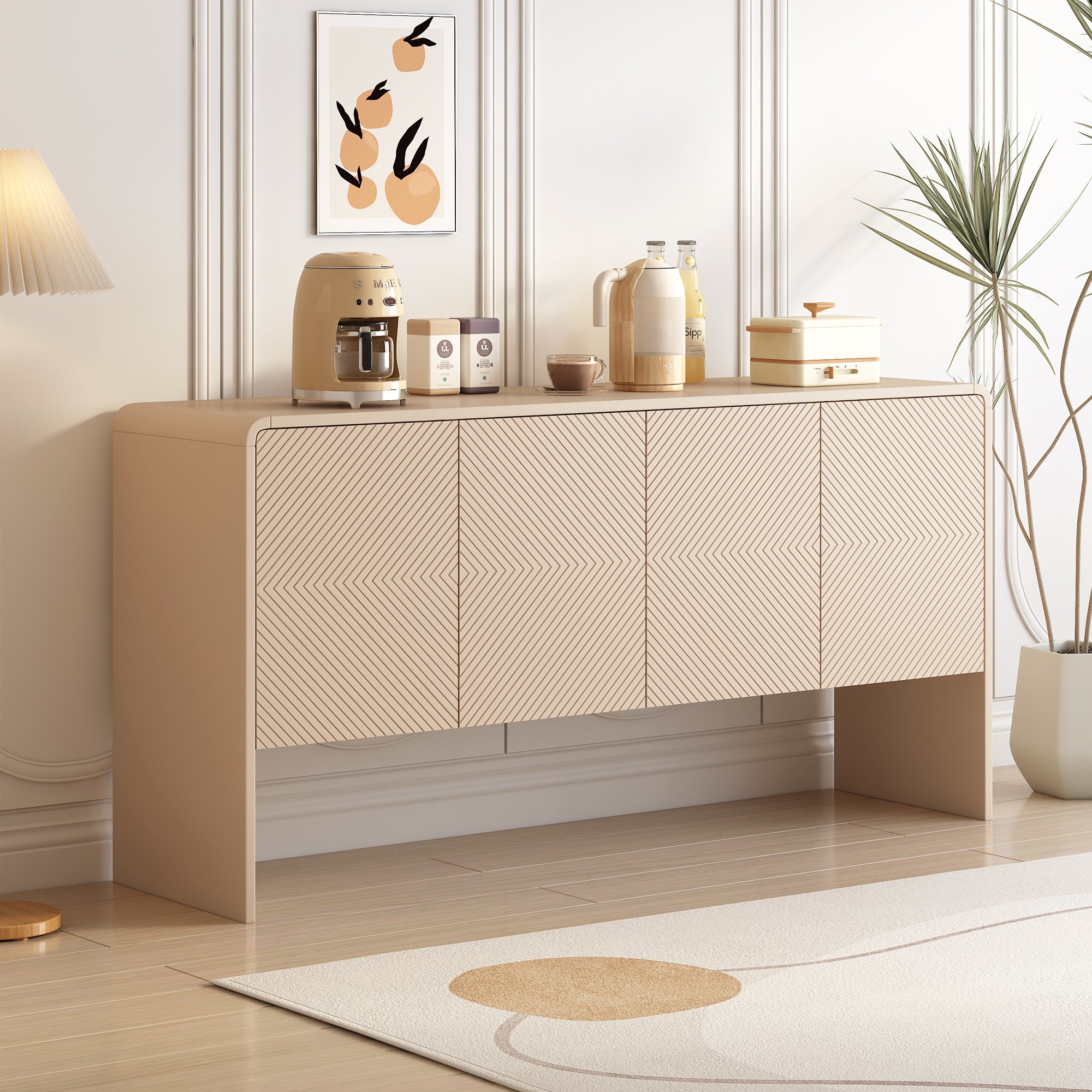 Logidon abrikozencrème dressoir met 4 deuren, push-to-open