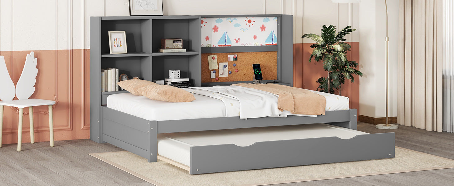 Logidon slaapbank 90x200 cm grijs met uitschuifbaar bed en USB-tekentafel