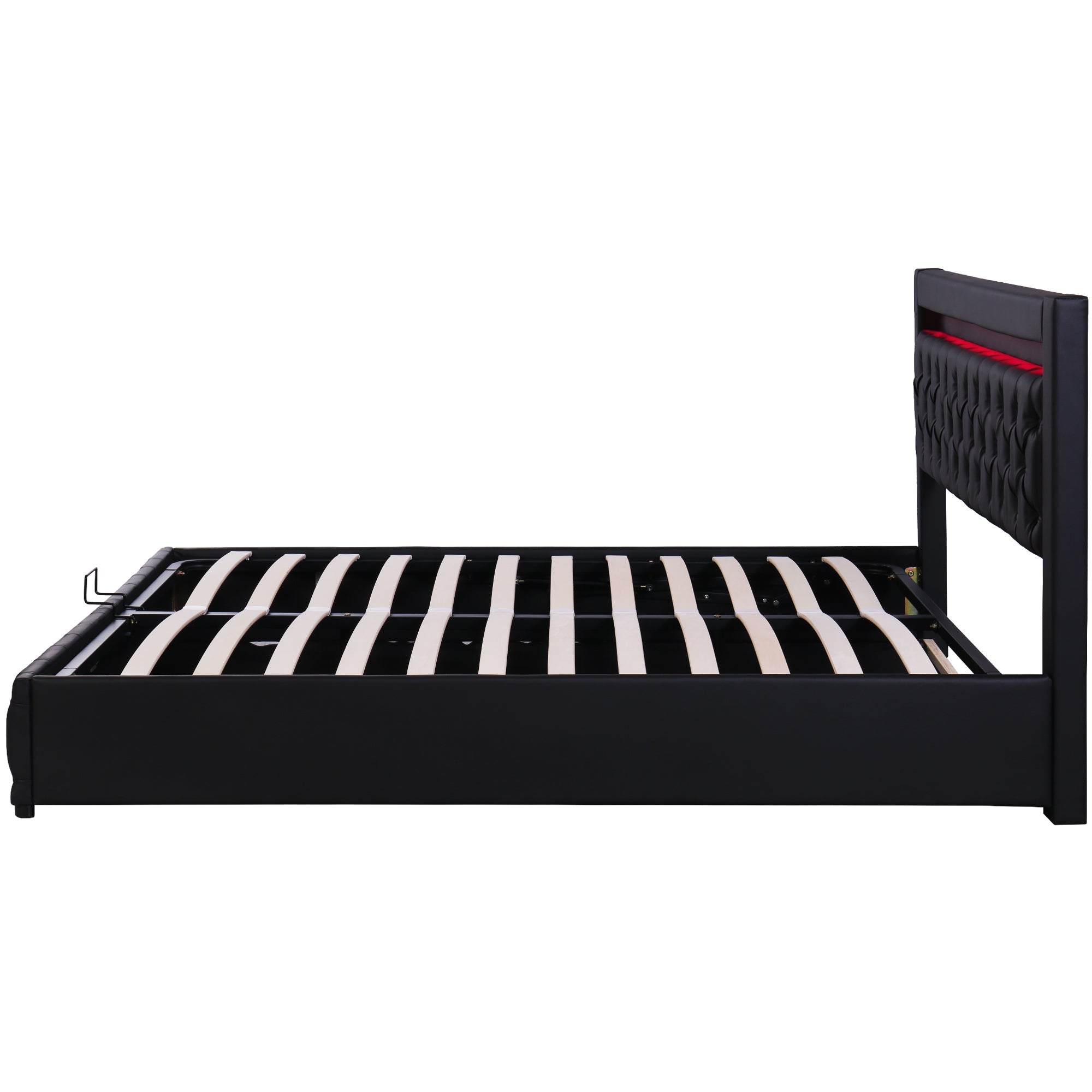 Logidon gestoffeerd bed 160x200 cm zwart kunstleer opbergruimte LED