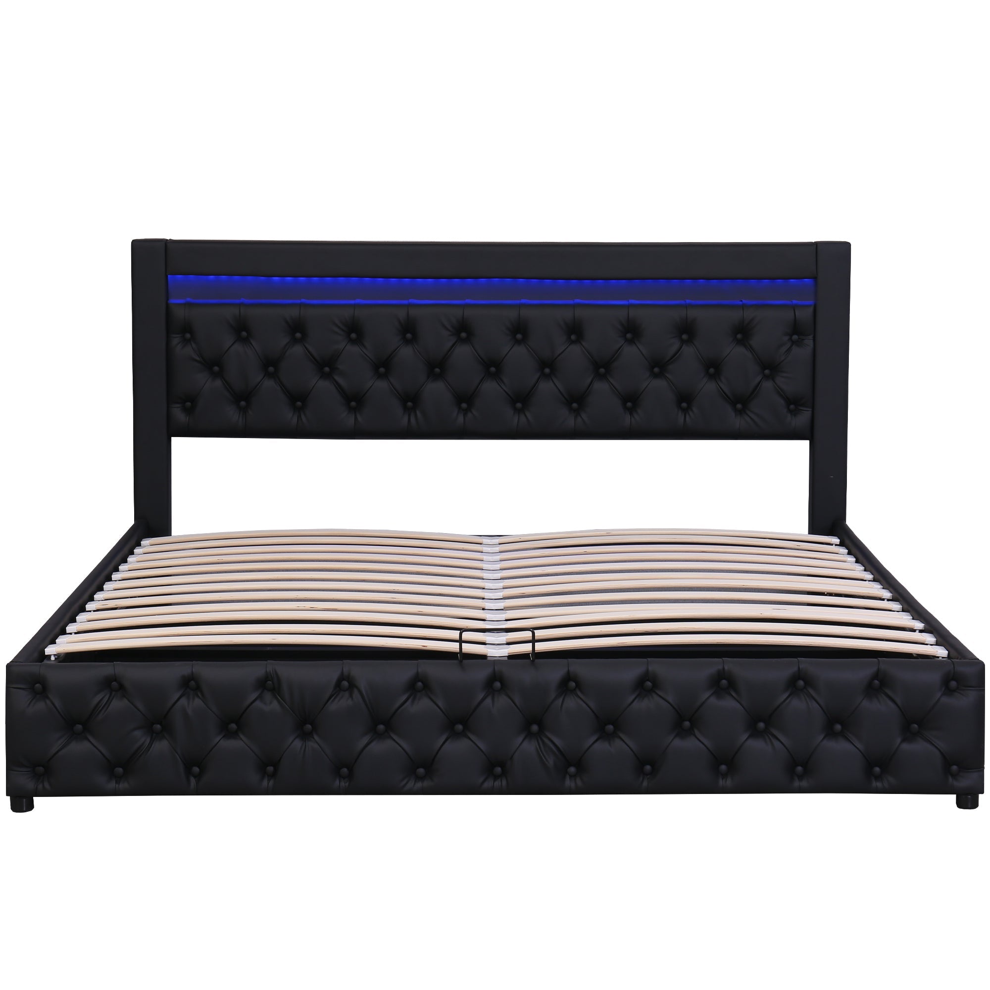 Logidon gestoffeerd bed 160x200 cm zwart kunstleer opbergruimte LED