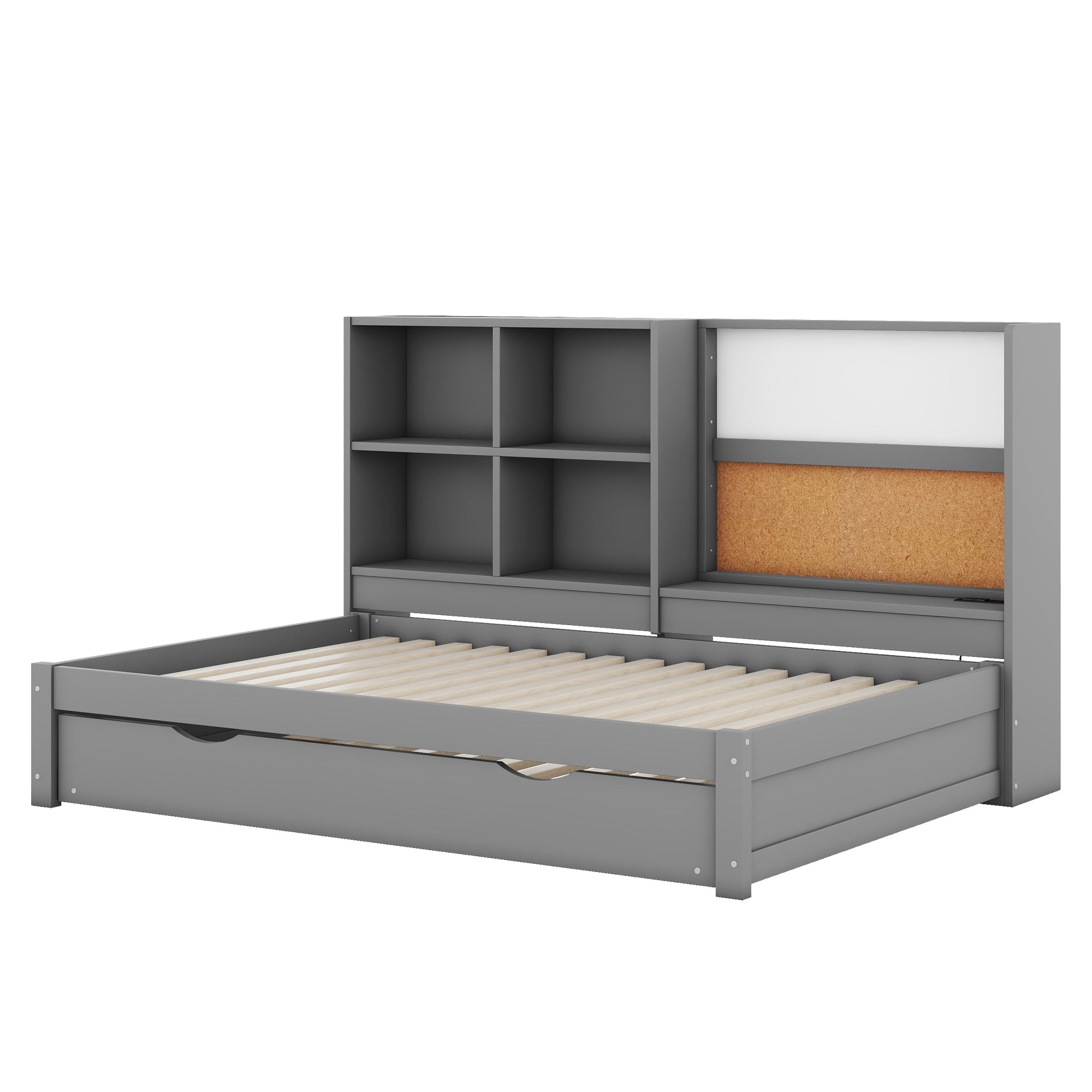 Logidon slaapbank 90x200 cm grijs met uitschuifbaar bed en USB-tekentafel