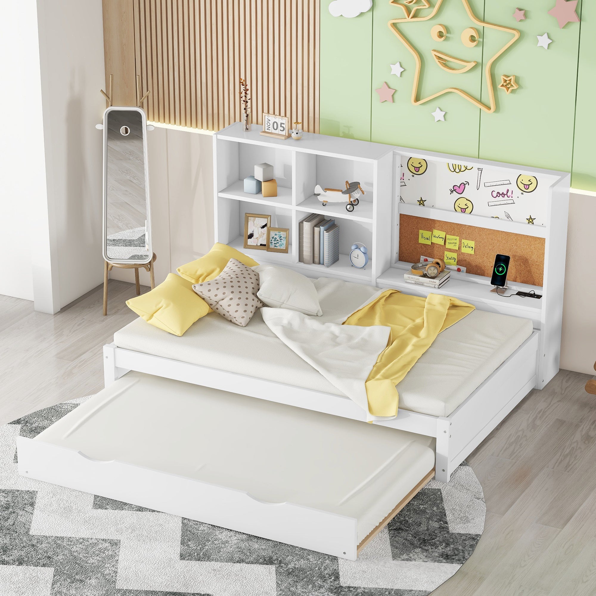 Logidon sofa bed 90x200 with pull-out bed USB charging port white