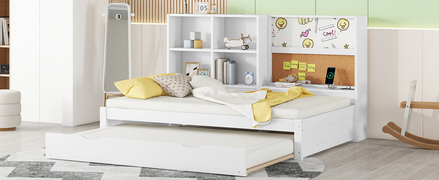 Logidon sofa bed 90x200 with pull-out bed USB charging port white