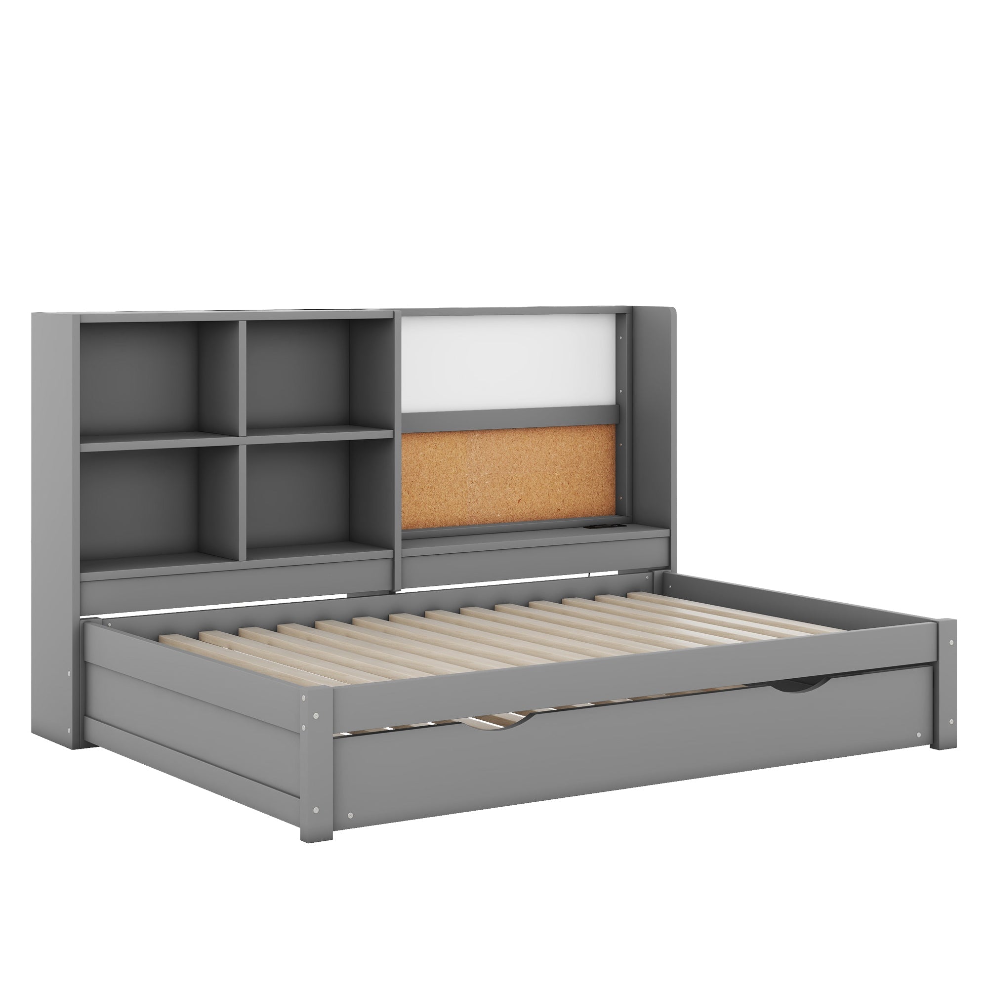 Logidon slaapbank 90x200 cm grijs met uitschuifbaar bed en USB-tekentafel