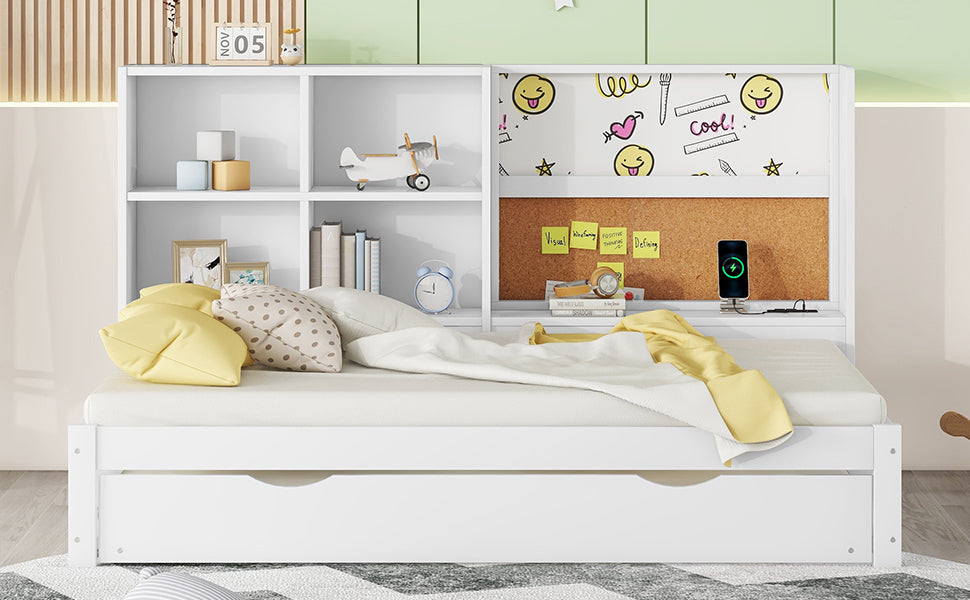 Logidon sofa bed 90x200 with pull-out bed USB charging port white