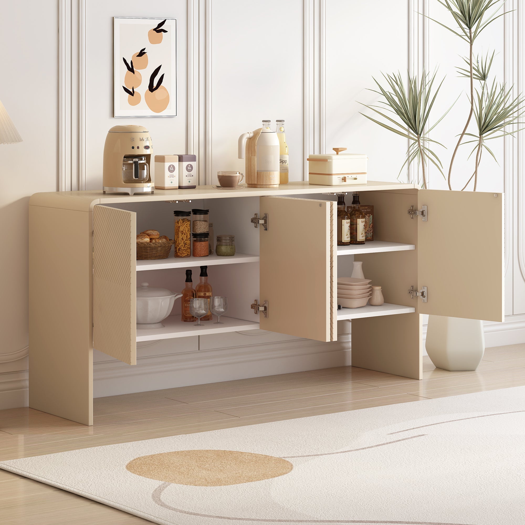 Logidon abrikozencrème dressoir met 4 deuren, push-to-open