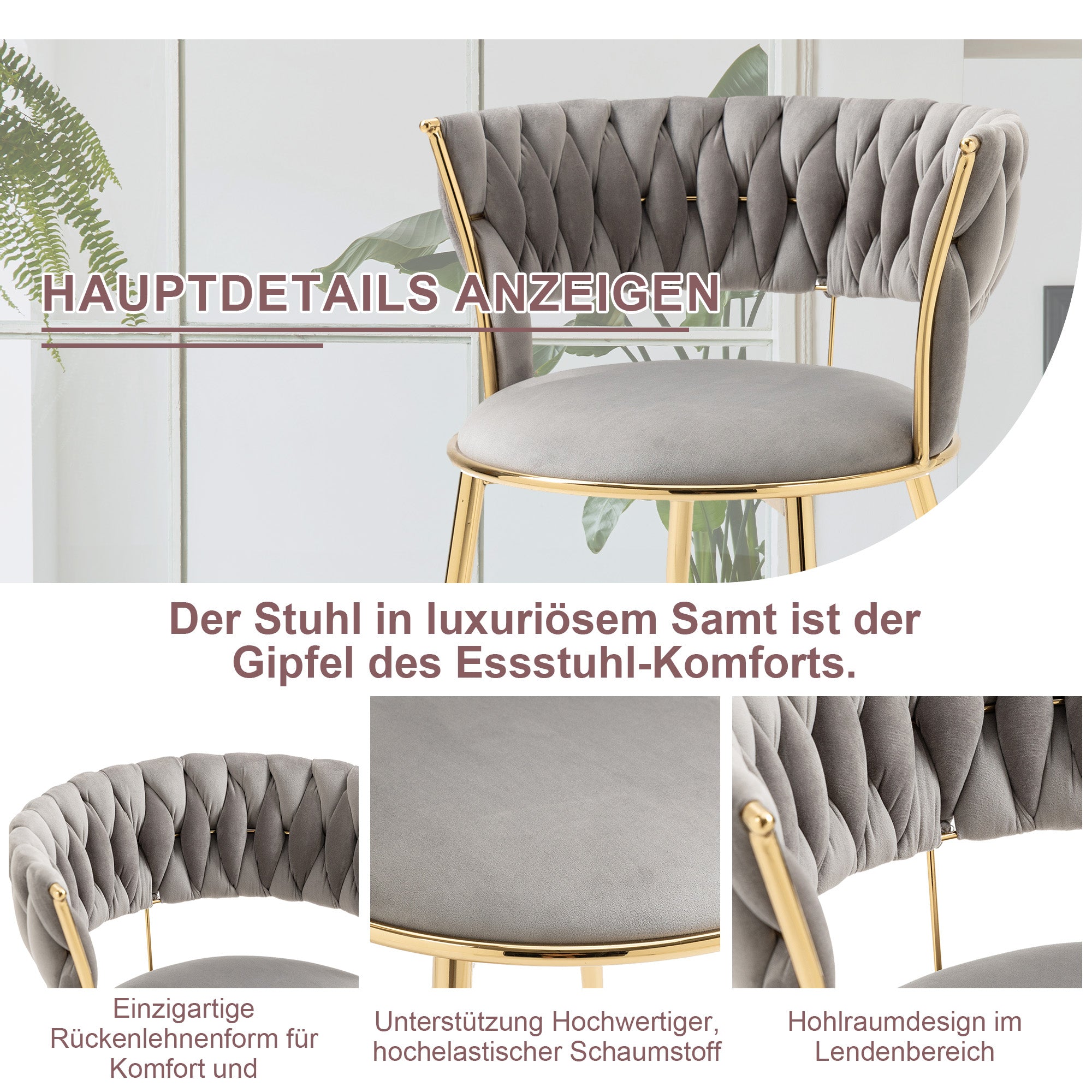 Logidon fluwelen eetkamerstoelen set van 2 grijs en goud Elegance