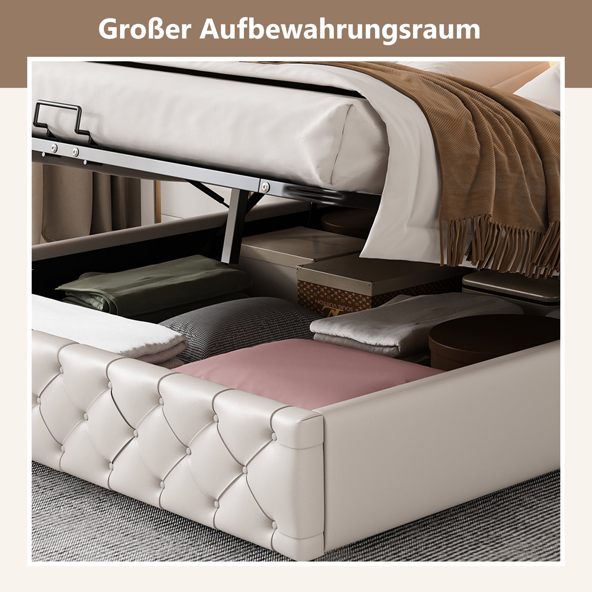 Logidon gestoffeerd bed 160x200 cm met lattenbodem opbergruimte LED wit PU