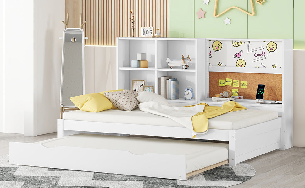 Logidon sofa bed 90x200 with pull-out bed USB charging port white