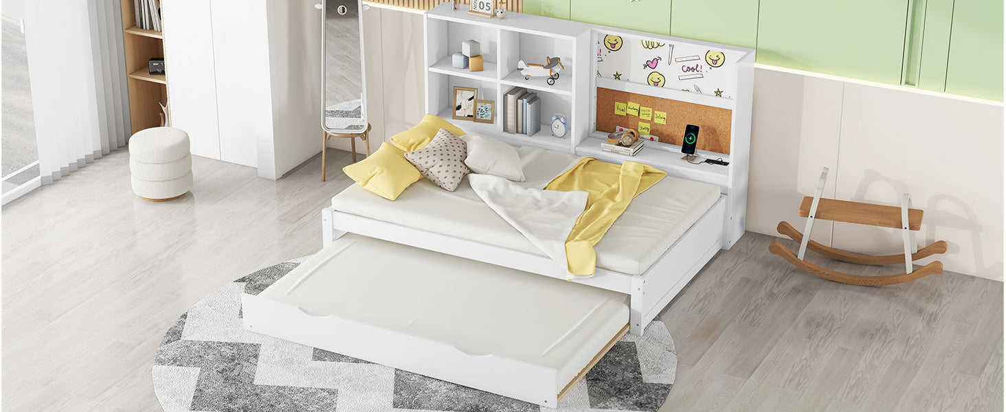 Logidon sofa bed 90x200 with pull-out bed USB charging port white