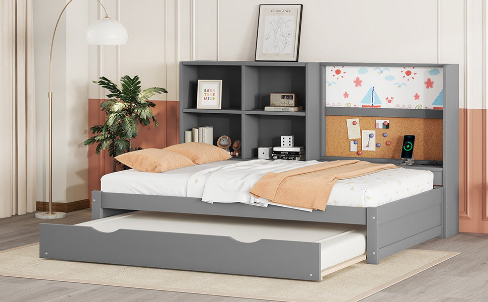 Logidon slaapbank 90x200 cm grijs met uitschuifbaar bed en USB-tekentafel