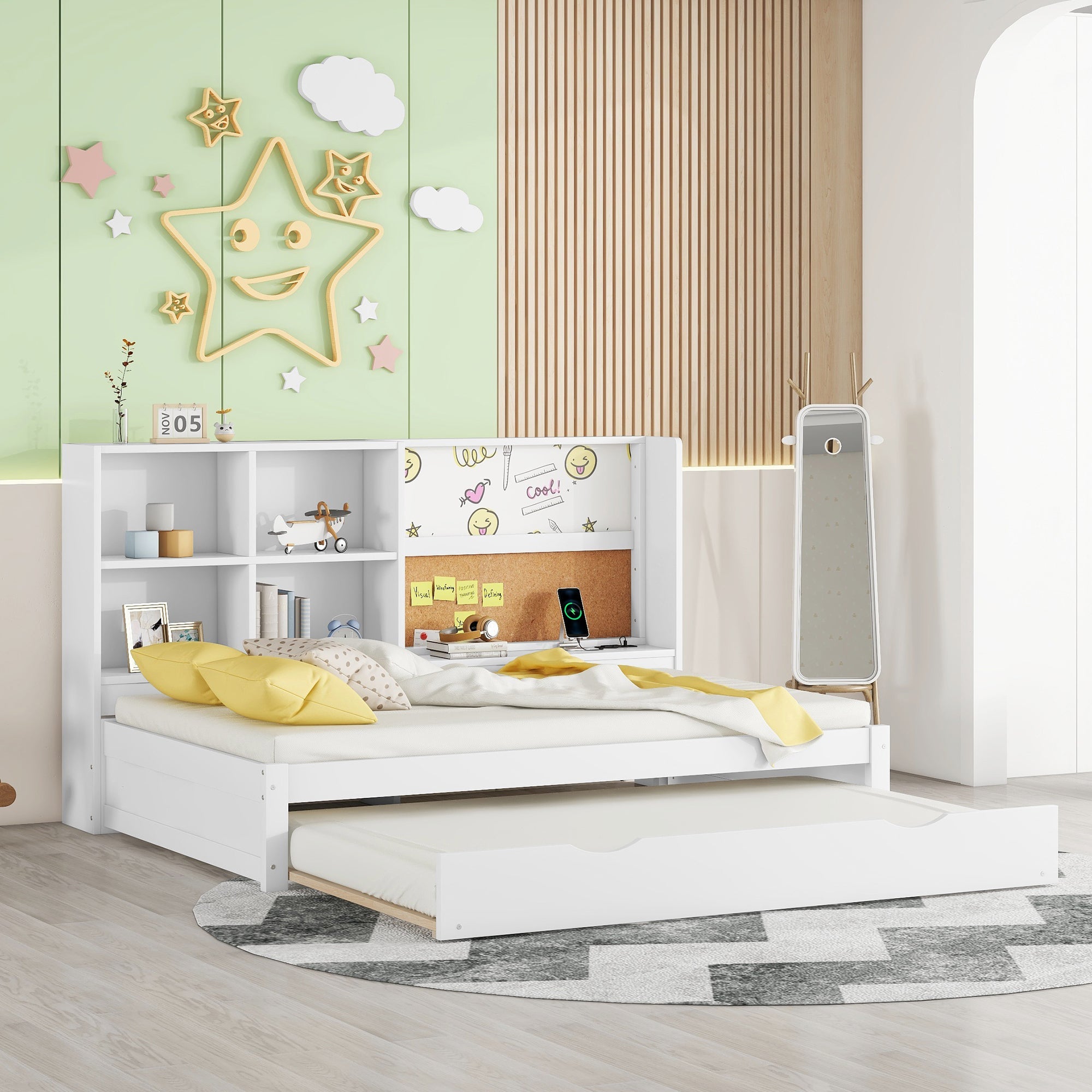 Logidon sofa bed 90x200 with pull-out bed USB charging port white