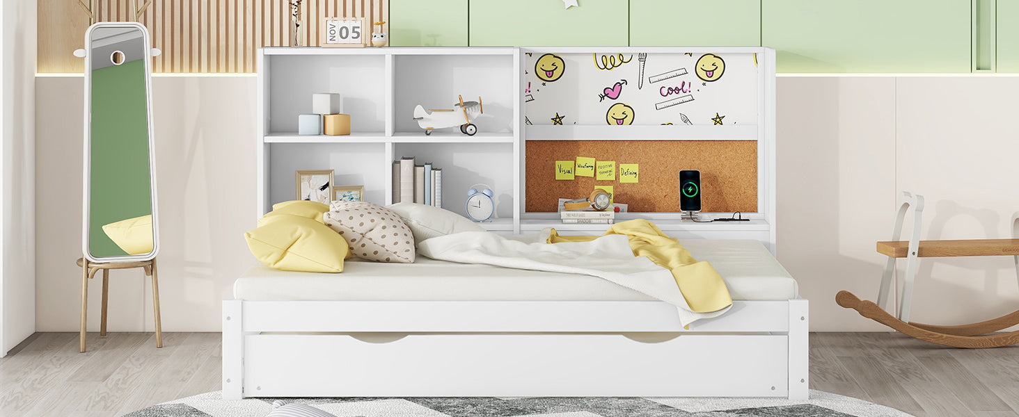 Logidon sofa bed 90x200 with pull-out bed USB charging port white