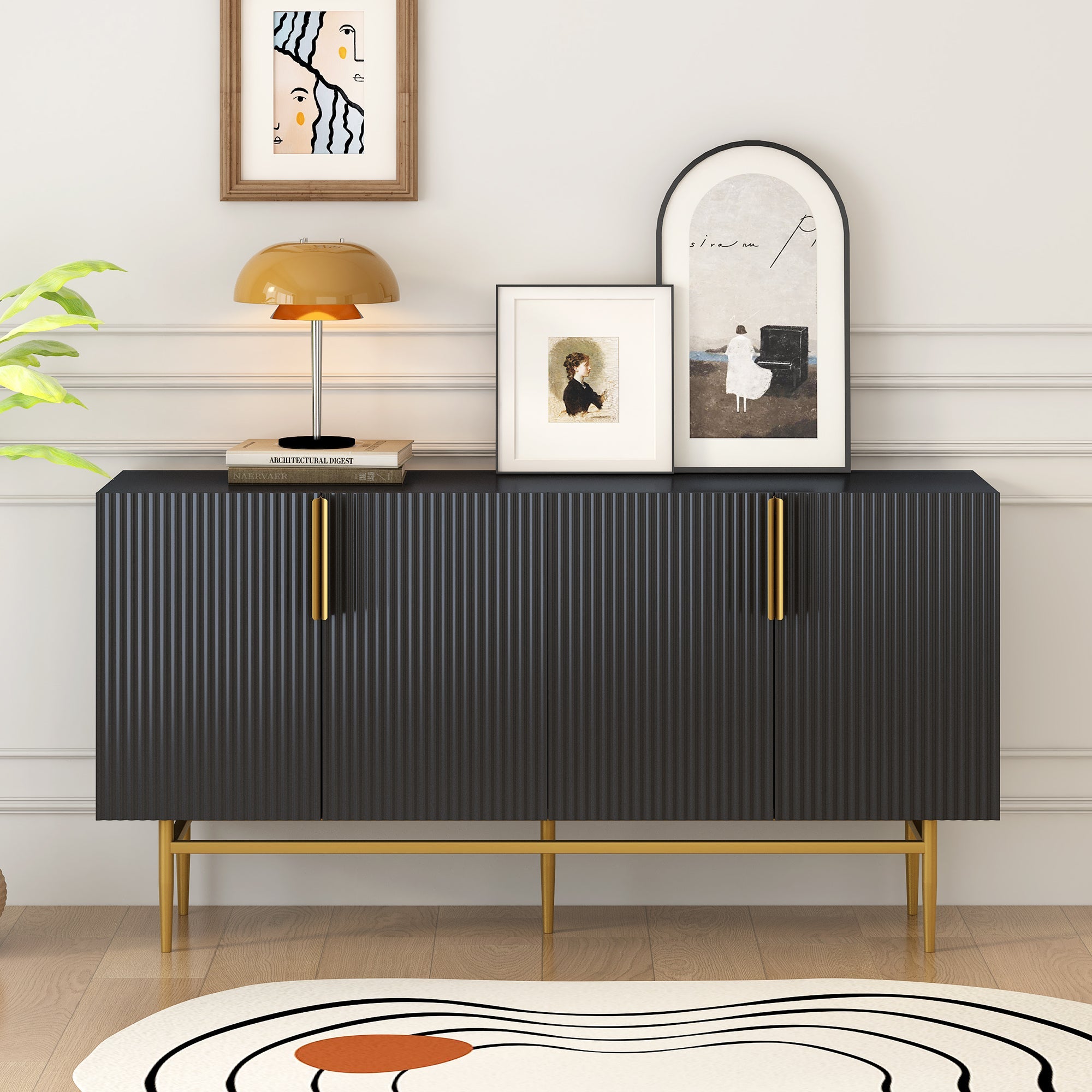 Logidon Modern Dressoir Zwart Gouden Handgrepen 152,5x40,5x80 cm