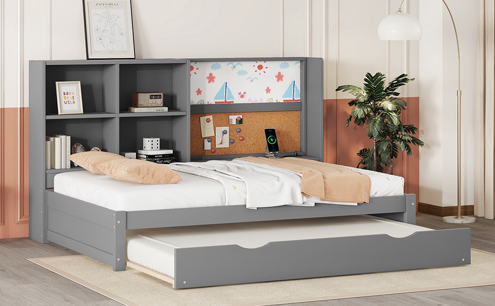 Logidon slaapbank 90x200 cm grijs met uitschuifbaar bed en USB-tekentafel