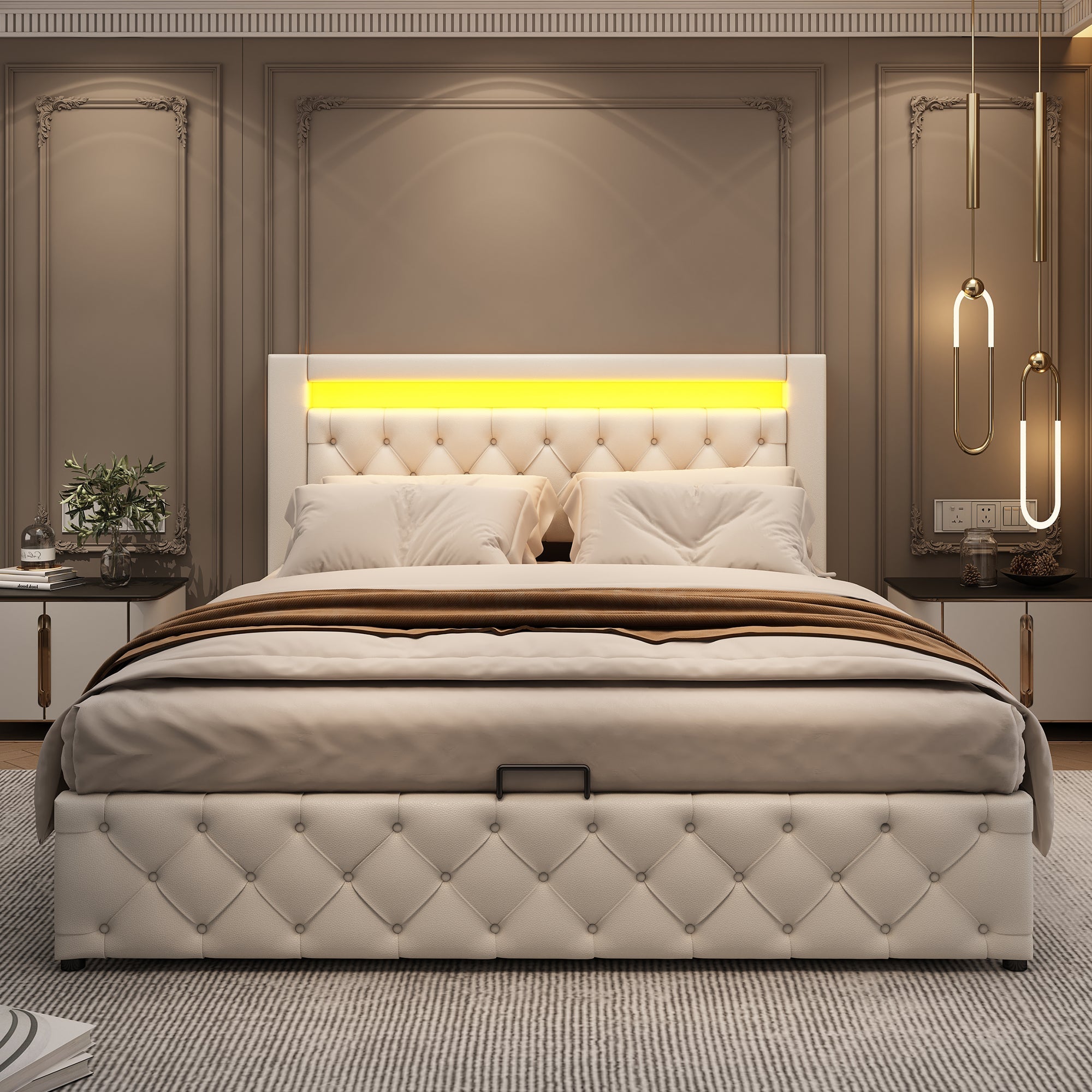 Logidon gestoffeerd bed 160x200 cm met lattenbodem opbergruimte LED wit PU