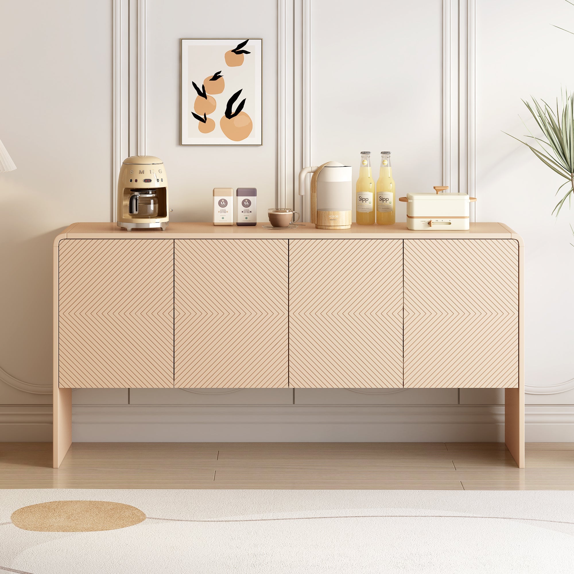 Logidon abrikozencrème dressoir met 4 deuren, push-to-open