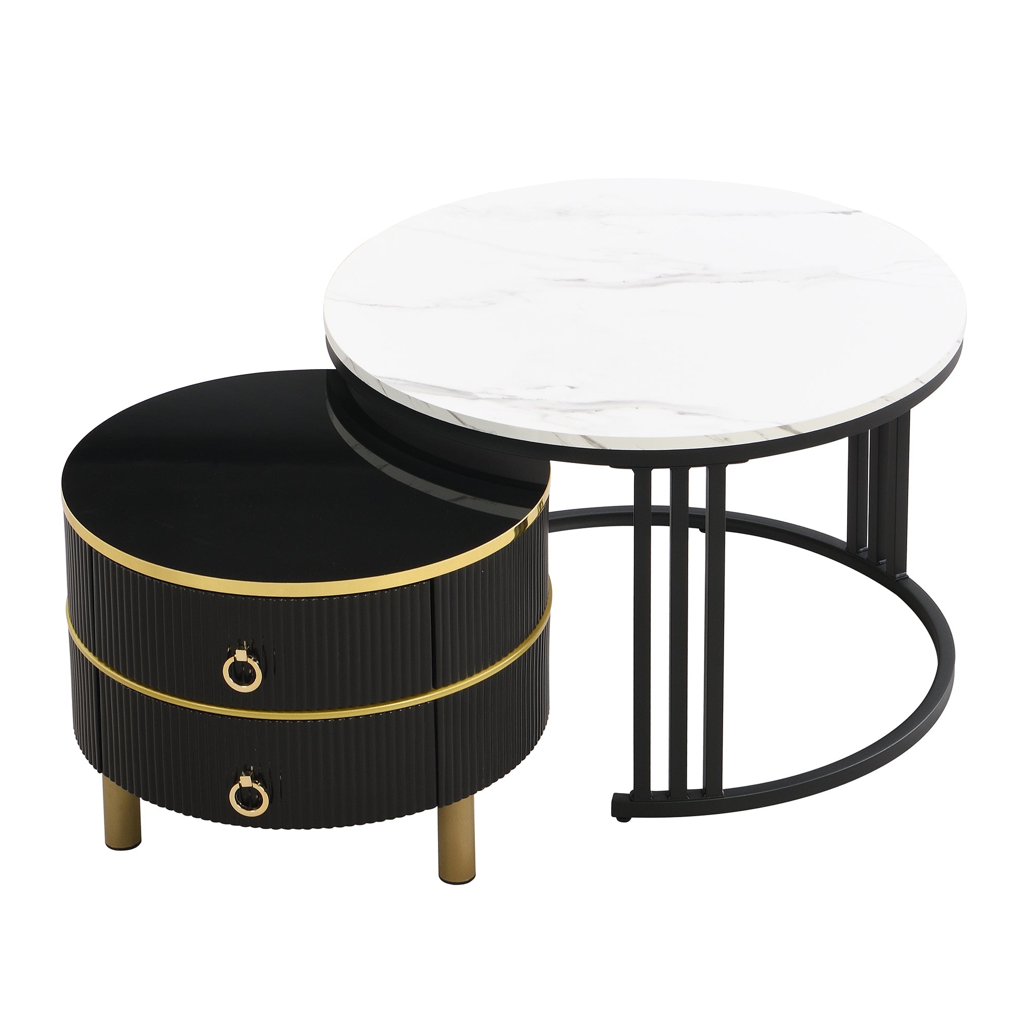 Logidon 2-in-1 ronde MDF salontafel zwart met glanzend marmerpatroon