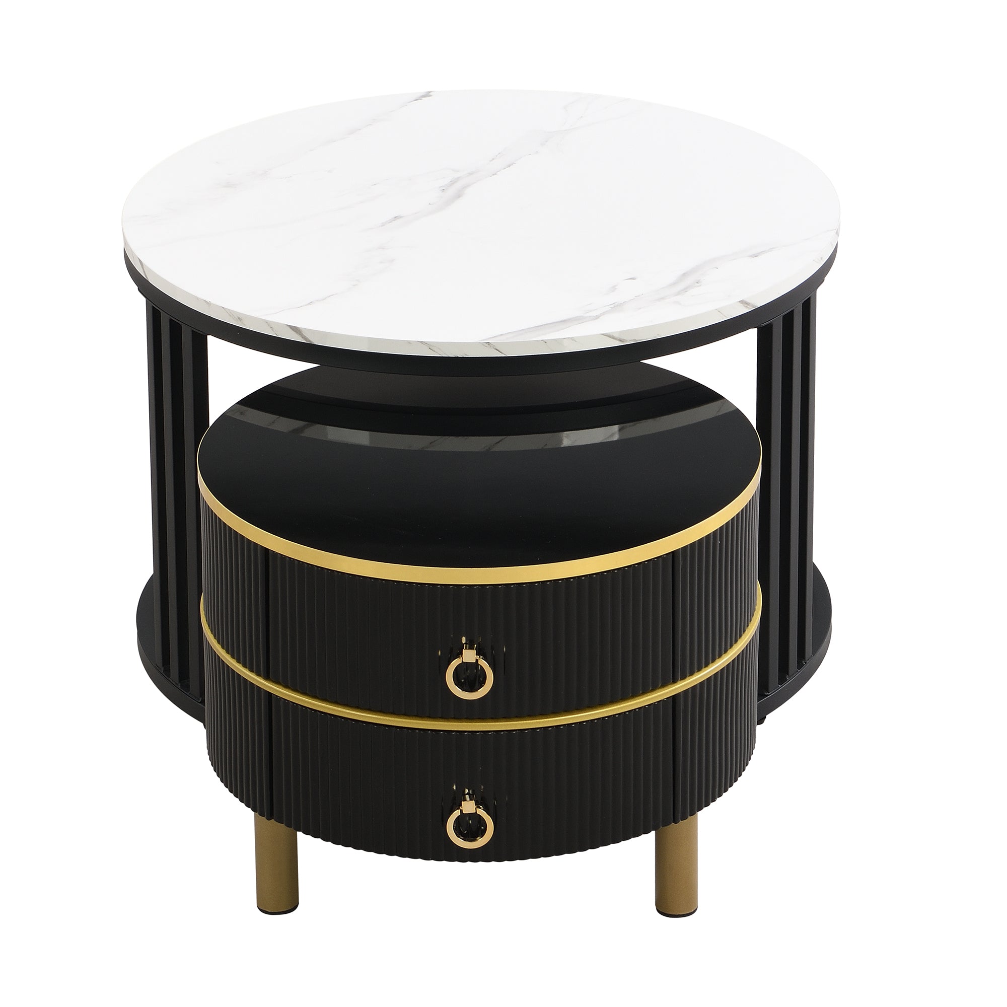 Logidon 2-in-1 ronde MDF salontafel zwart met glanzend marmerpatroon
