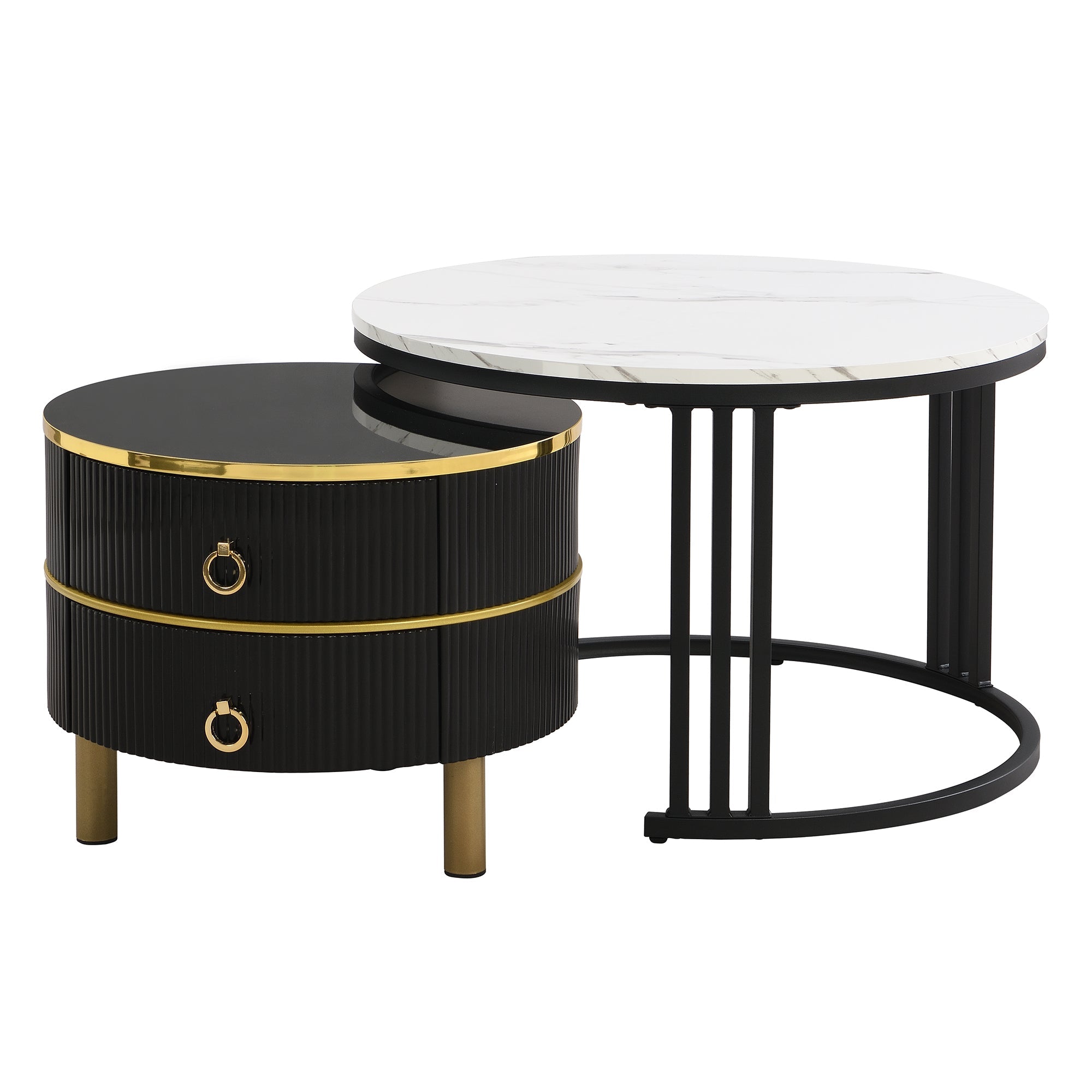 Logidon 2-in-1 ronde MDF salontafel zwart met glanzend marmerpatroon