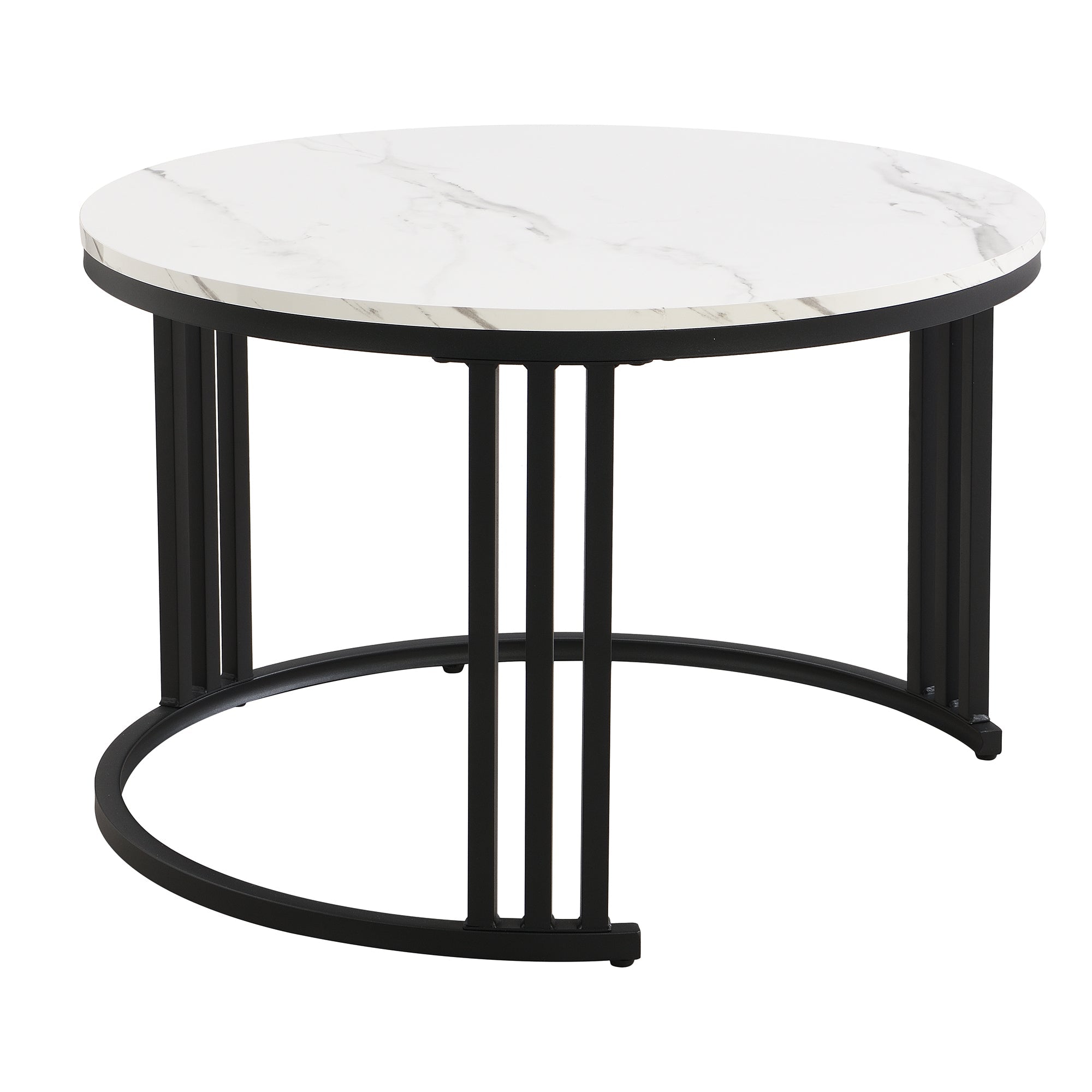 Logidon 2-in-1 ronde MDF salontafel zwart met glanzend marmerpatroon