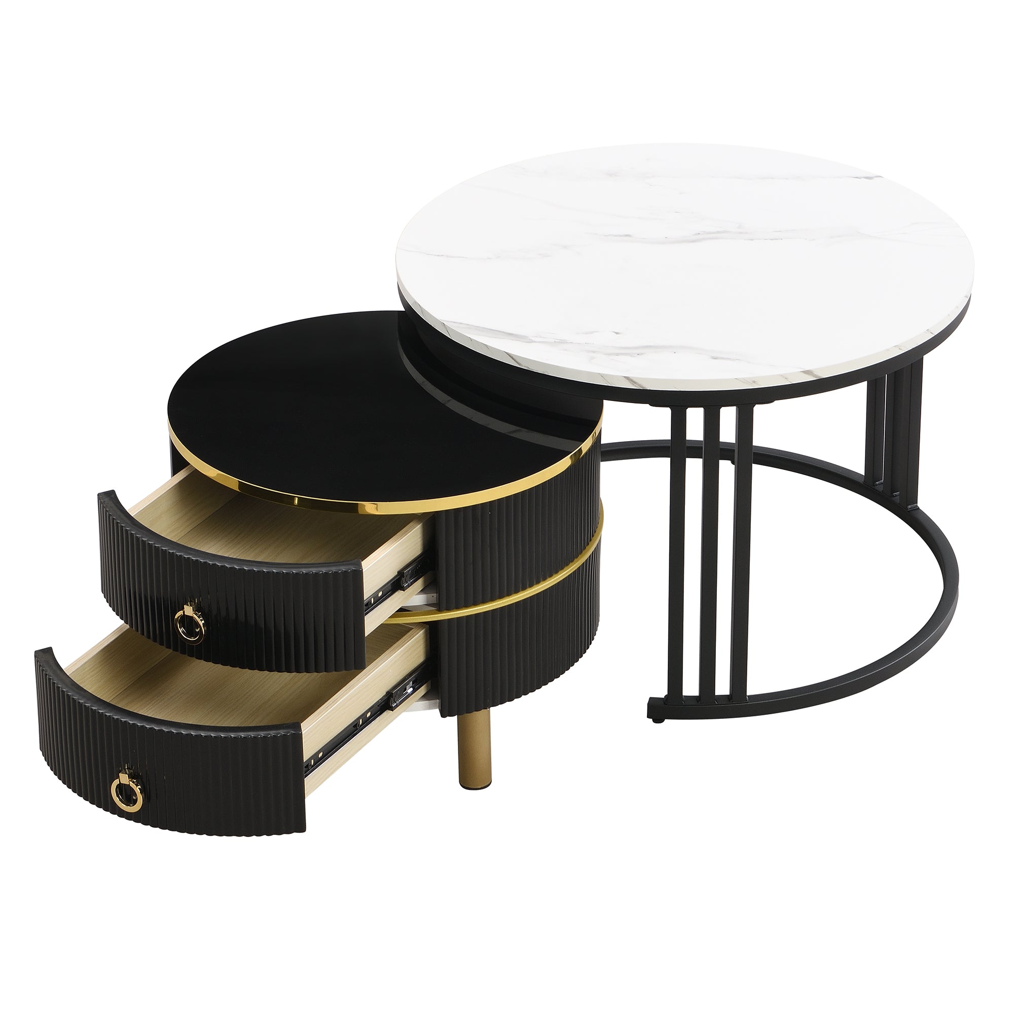Logidon 2-in-1 ronde MDF salontafel zwart met glanzend marmerpatroon