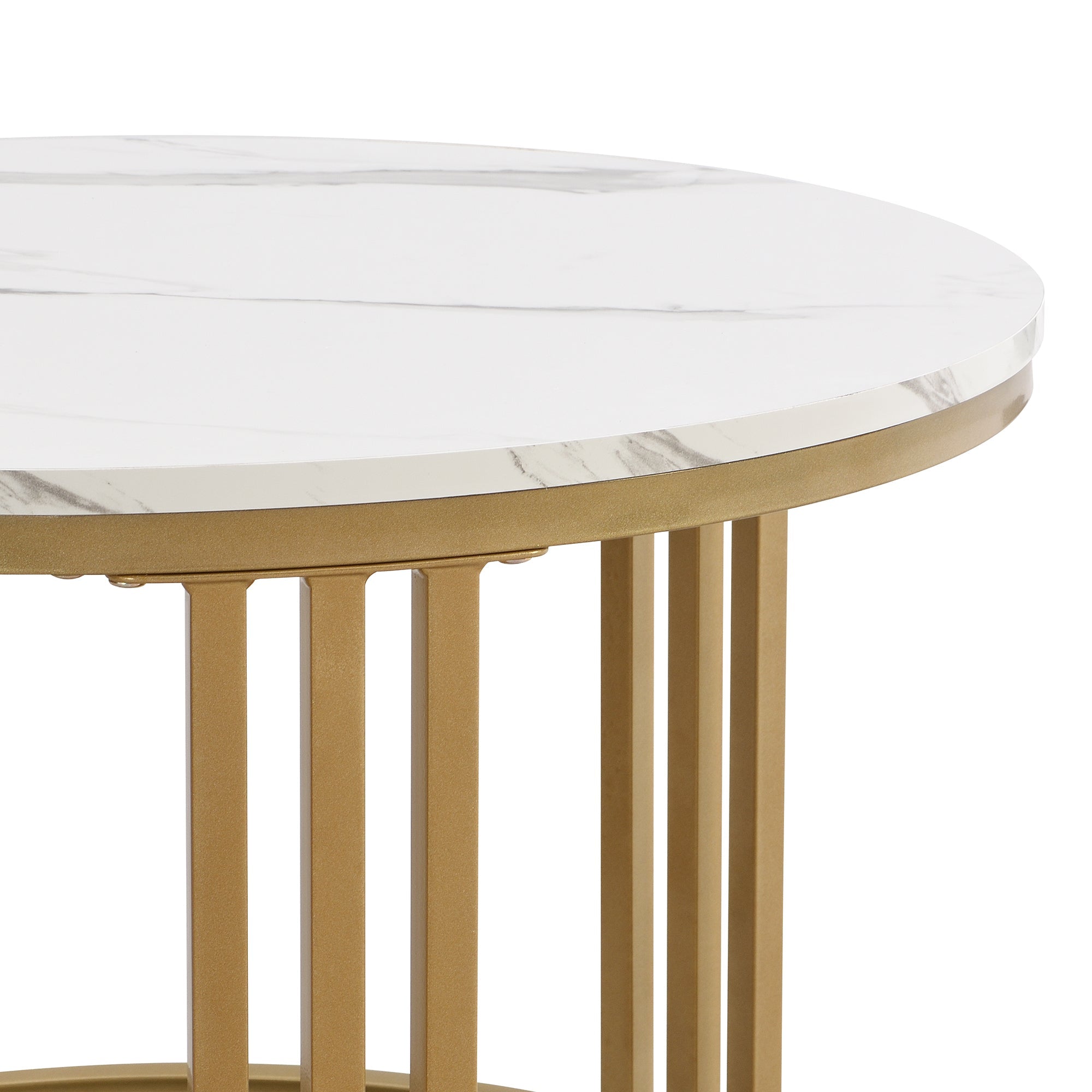 Logidon 2-in-1 ronde MDF salontafelset grijs 70x70+50x50 cm marmeren plank