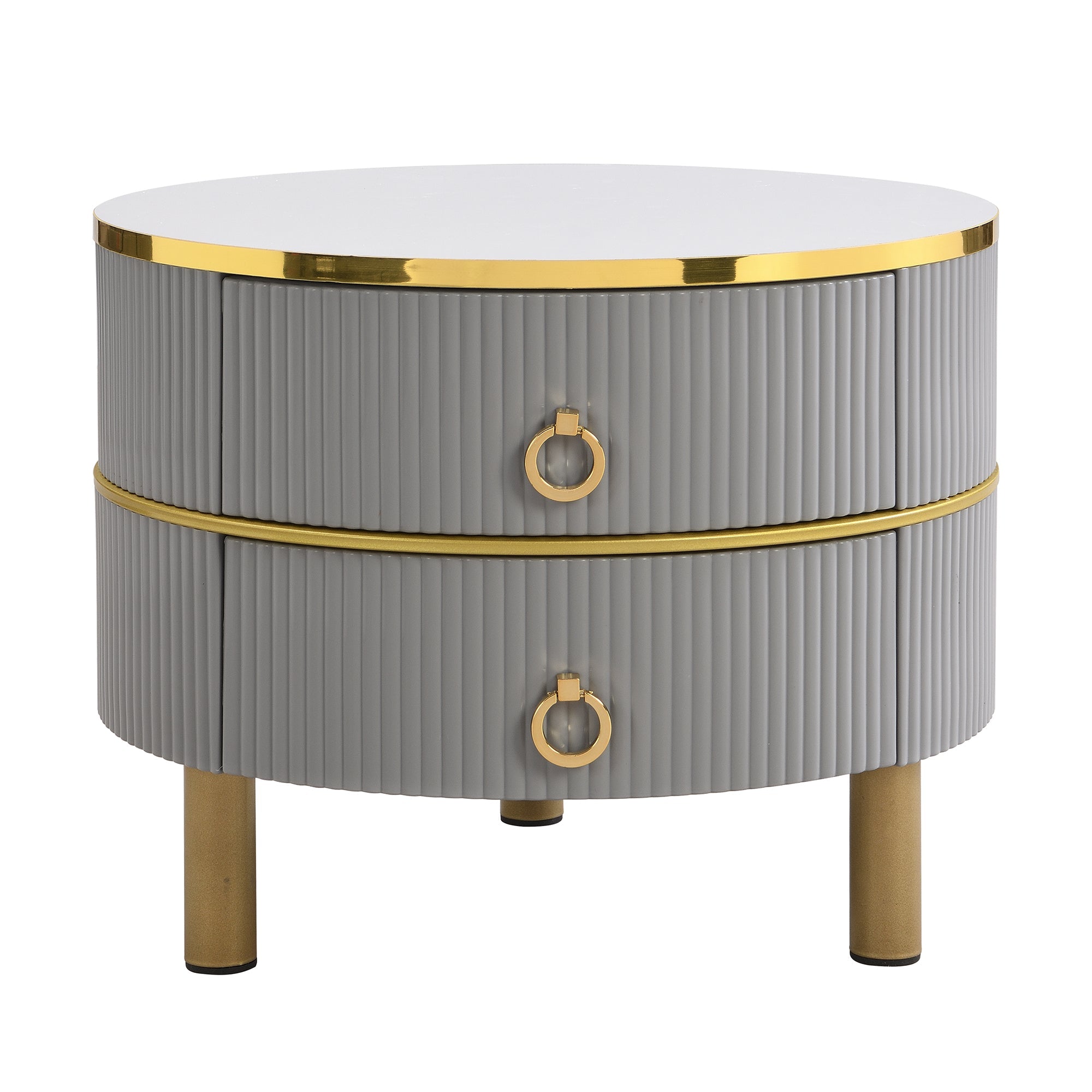 Logidon 2-in-1 ronde MDF salontafelset grijs 70x70+50x50 cm marmeren plank
