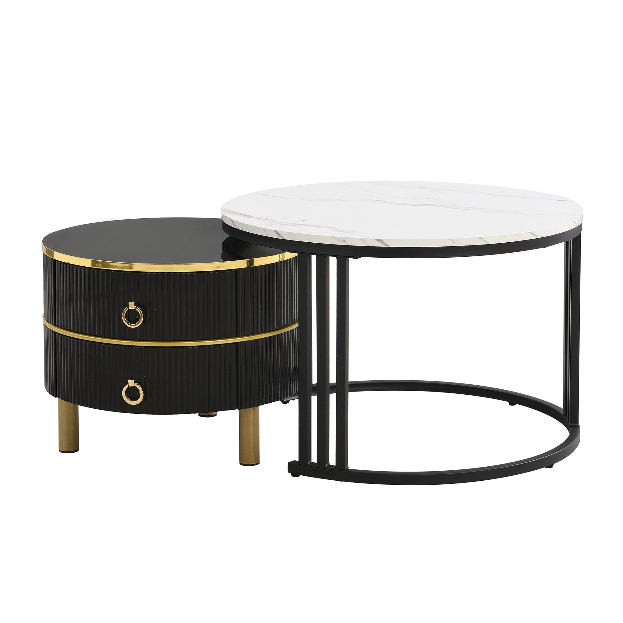 Logidon 2-in-1 ronde MDF salontafel zwart met glanzend marmerpatroon