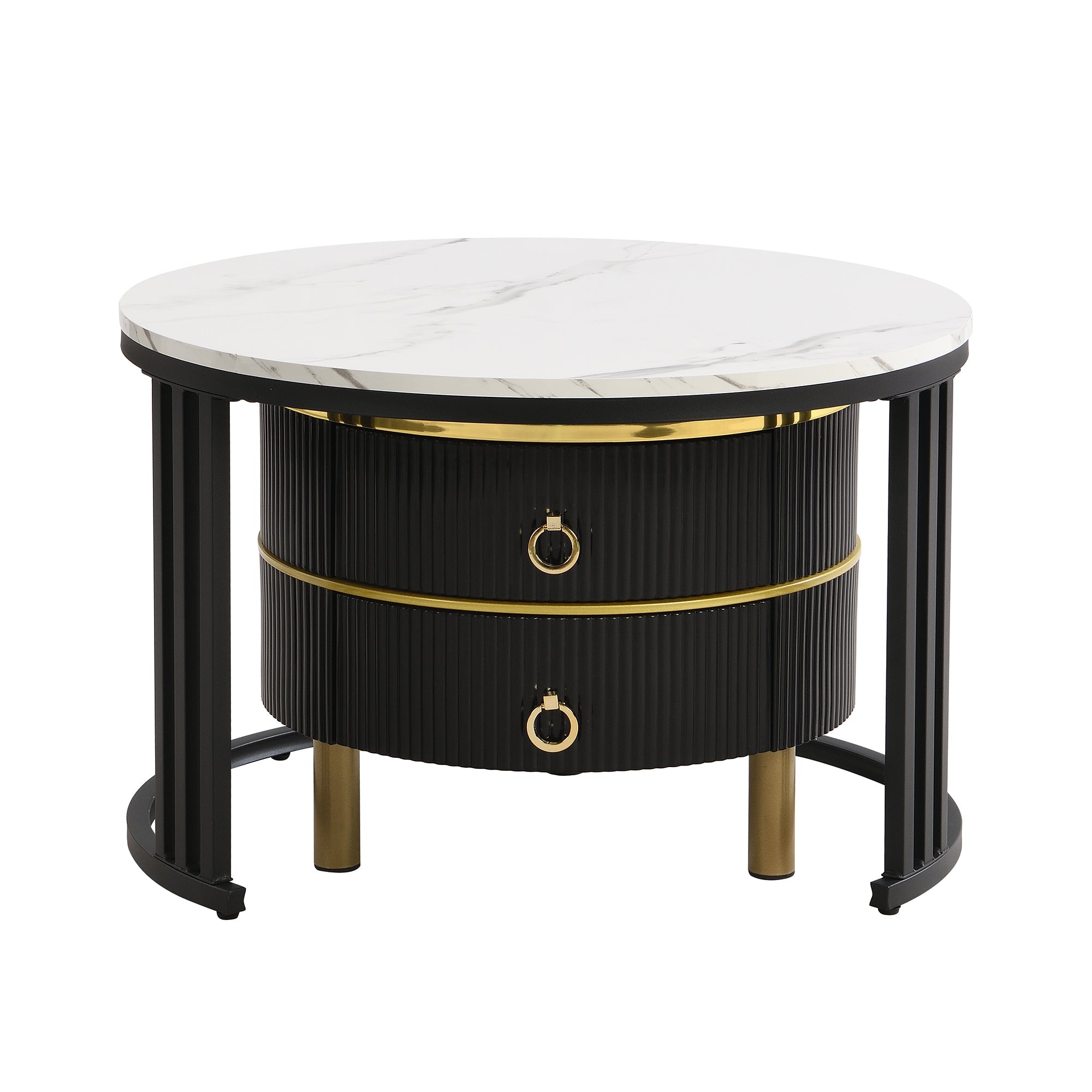 Logidon 2-in-1 ronde MDF salontafel zwart met glanzend marmerpatroon