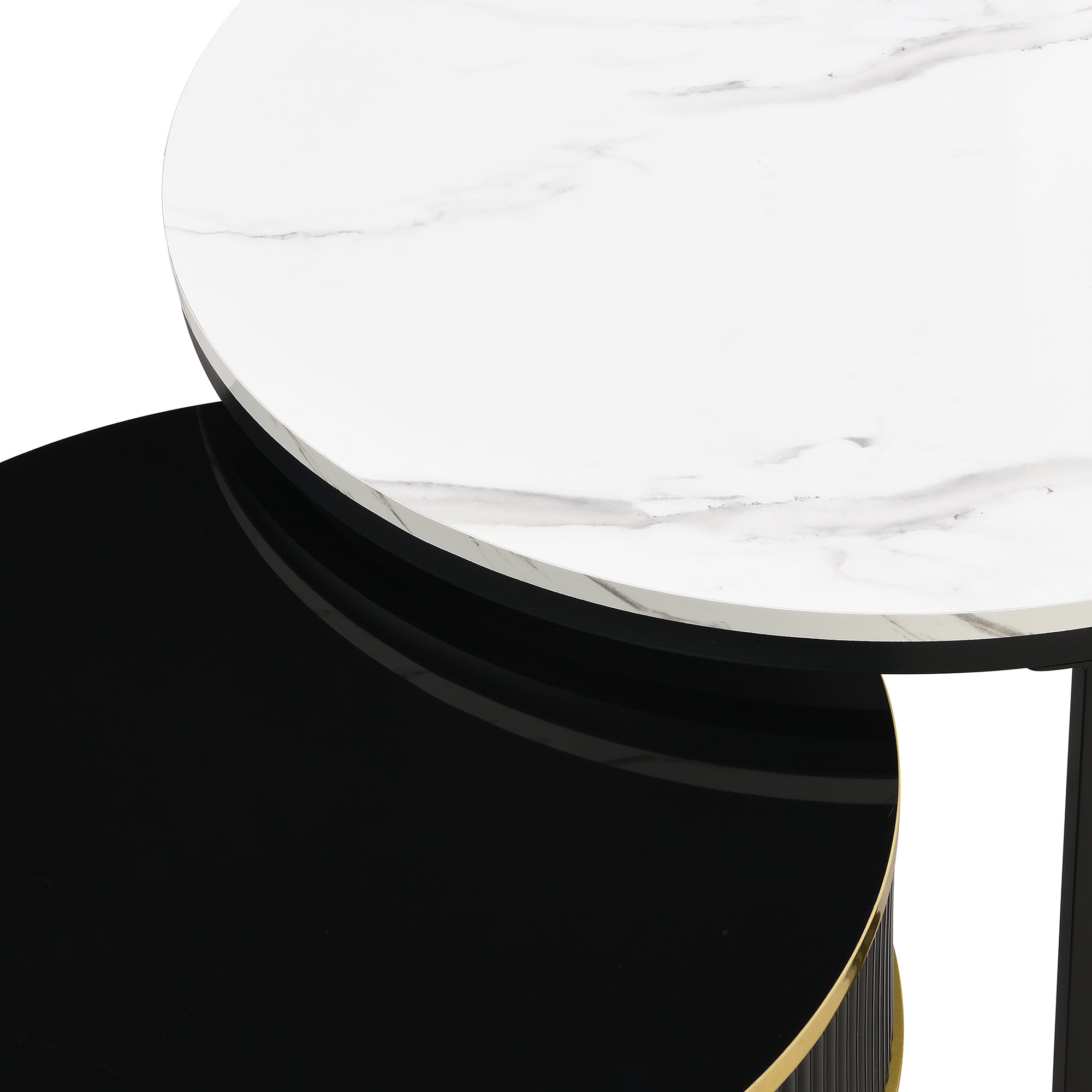 Logidon 2-in-1 ronde MDF salontafel zwart met glanzend marmerpatroon