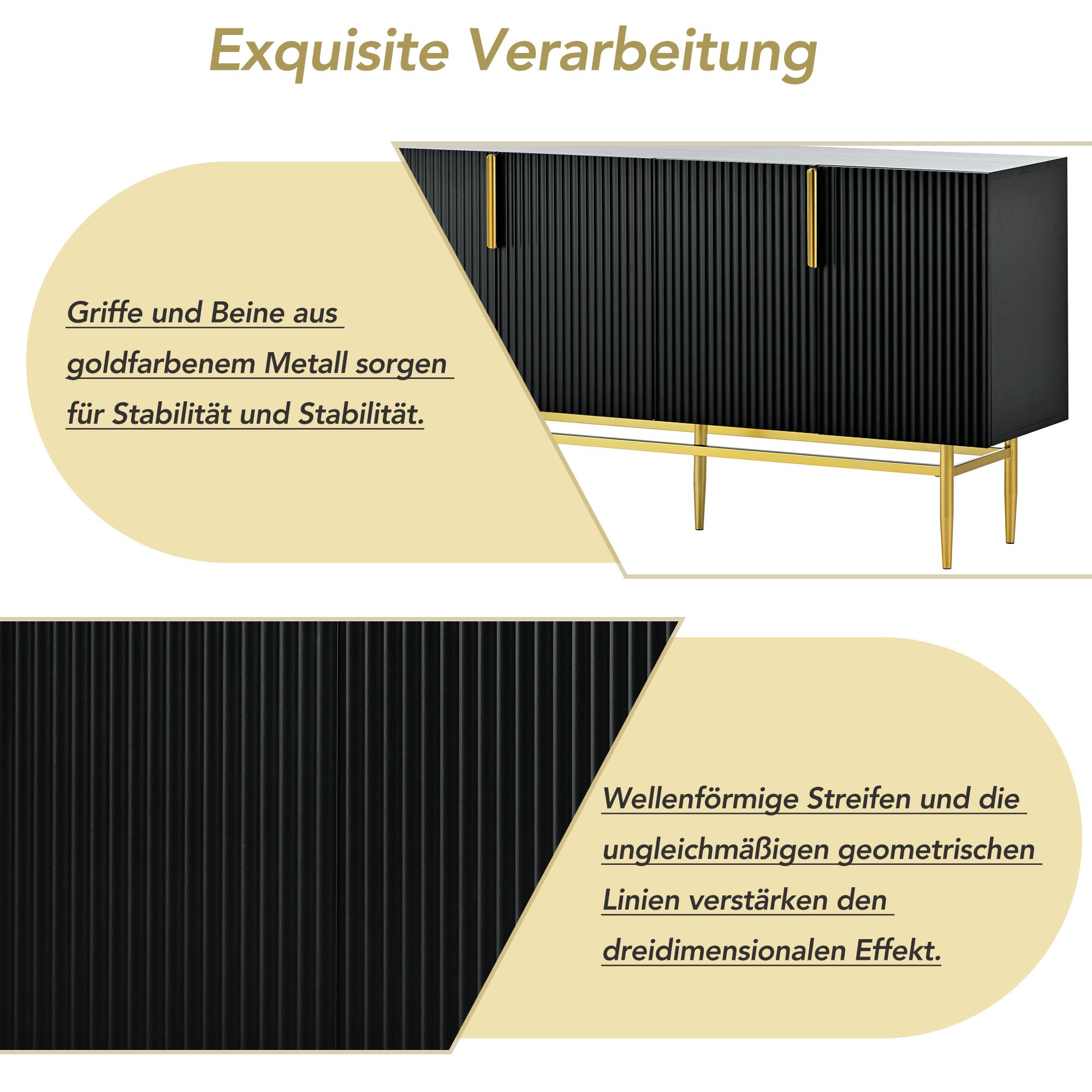 Logidon Modern Dressoir Zwart Gouden Handgrepen 152,5x40,5x80 cm