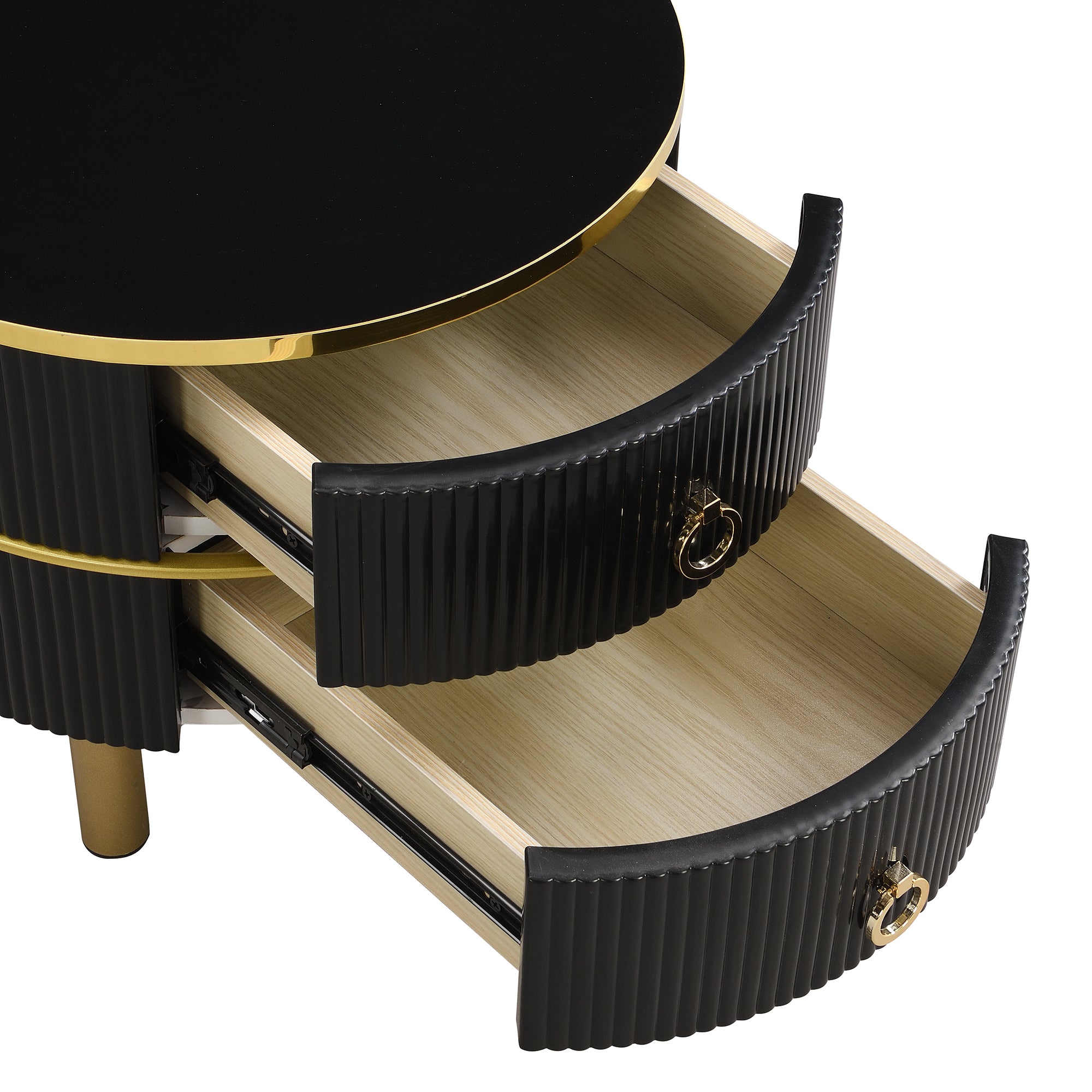 Logidon 2-in-1 ronde MDF salontafel zwart met glanzend marmerpatroon
