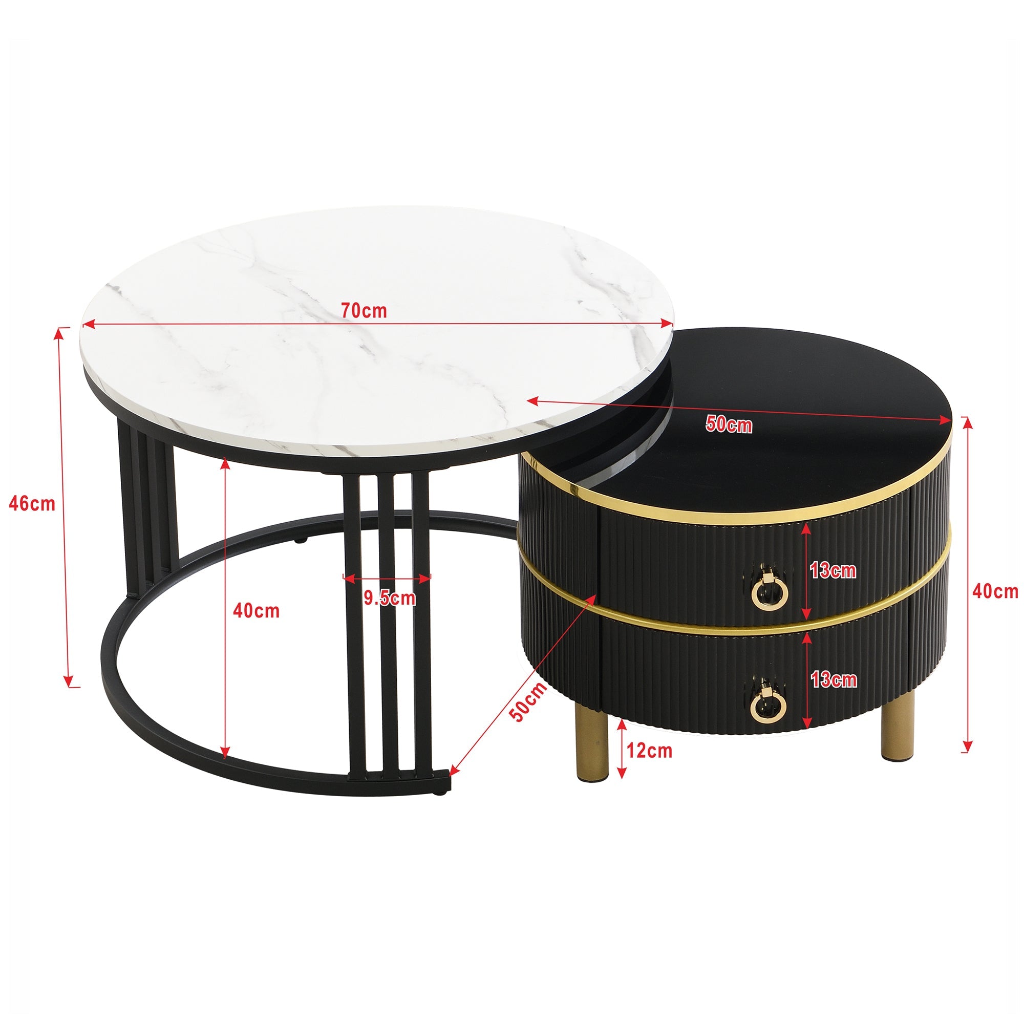 Logidon 2-in-1 ronde MDF salontafel zwart met glanzend marmerpatroon