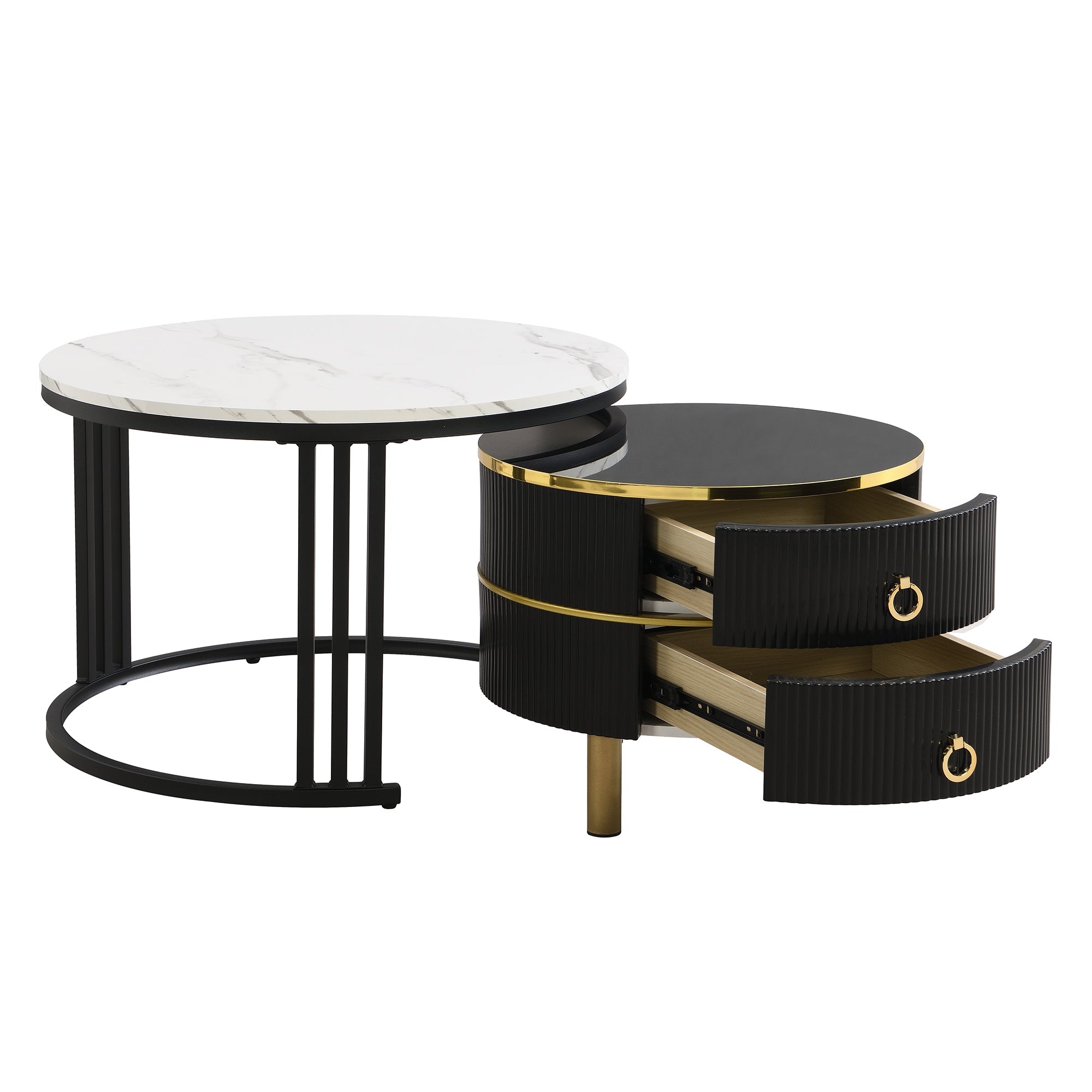 Logidon 2-in-1 ronde MDF salontafel zwart met glanzend marmerpatroon