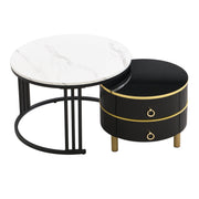 Logidon 2-in-1 ronde MDF salontafel zwart met glanzend marmerpatroon