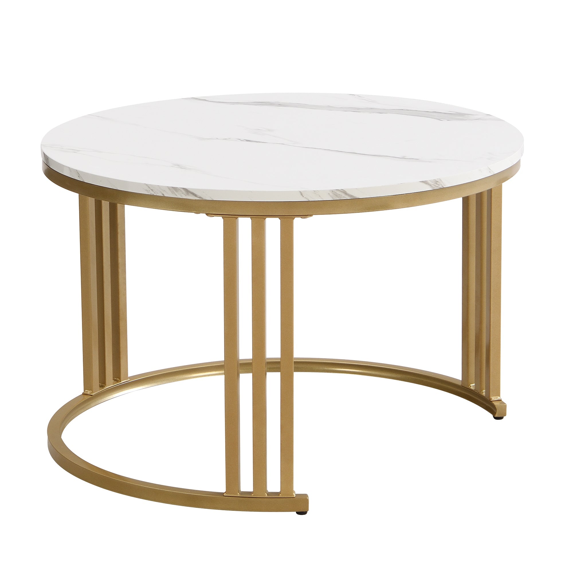 Logidon 2-in-1 ronde MDF salontafelset grijs 70x70+50x50 cm marmeren plank