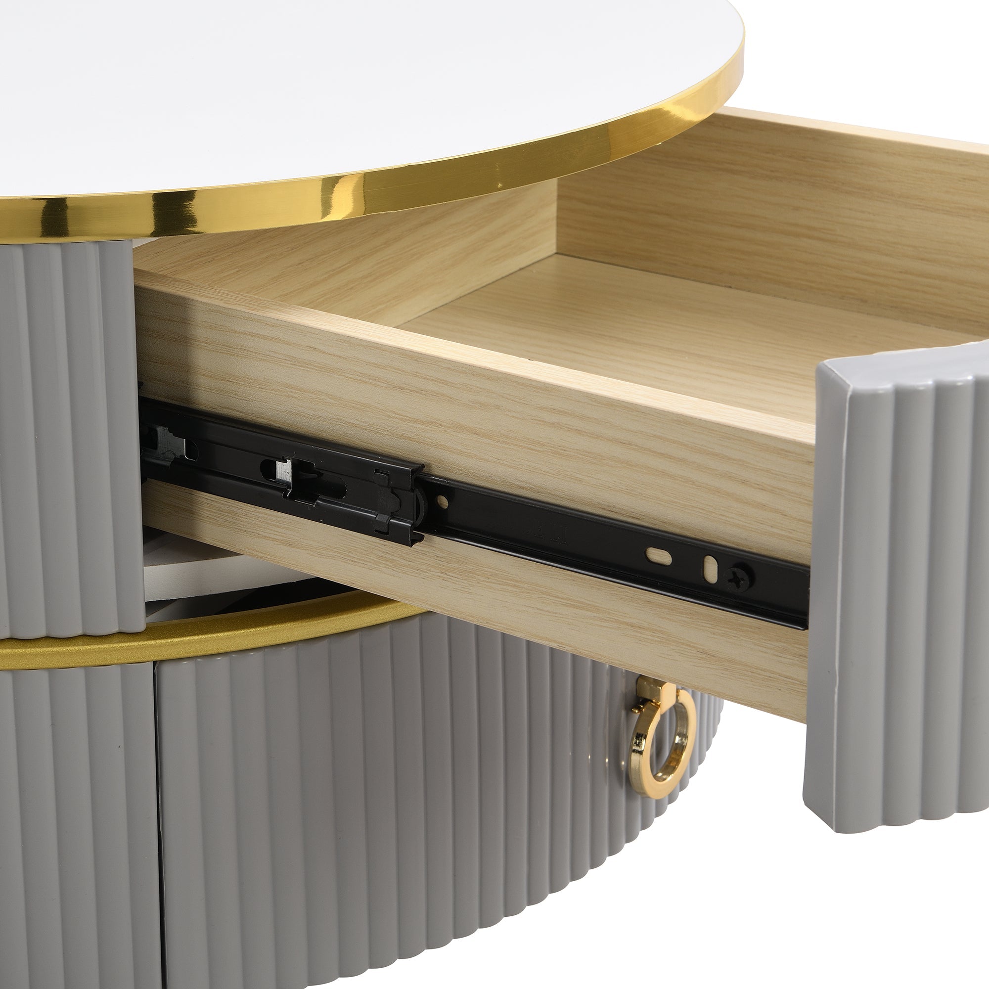 Logidon 2-in-1 ronde MDF salontafelset grijs 70x70+50x50 cm marmeren plank