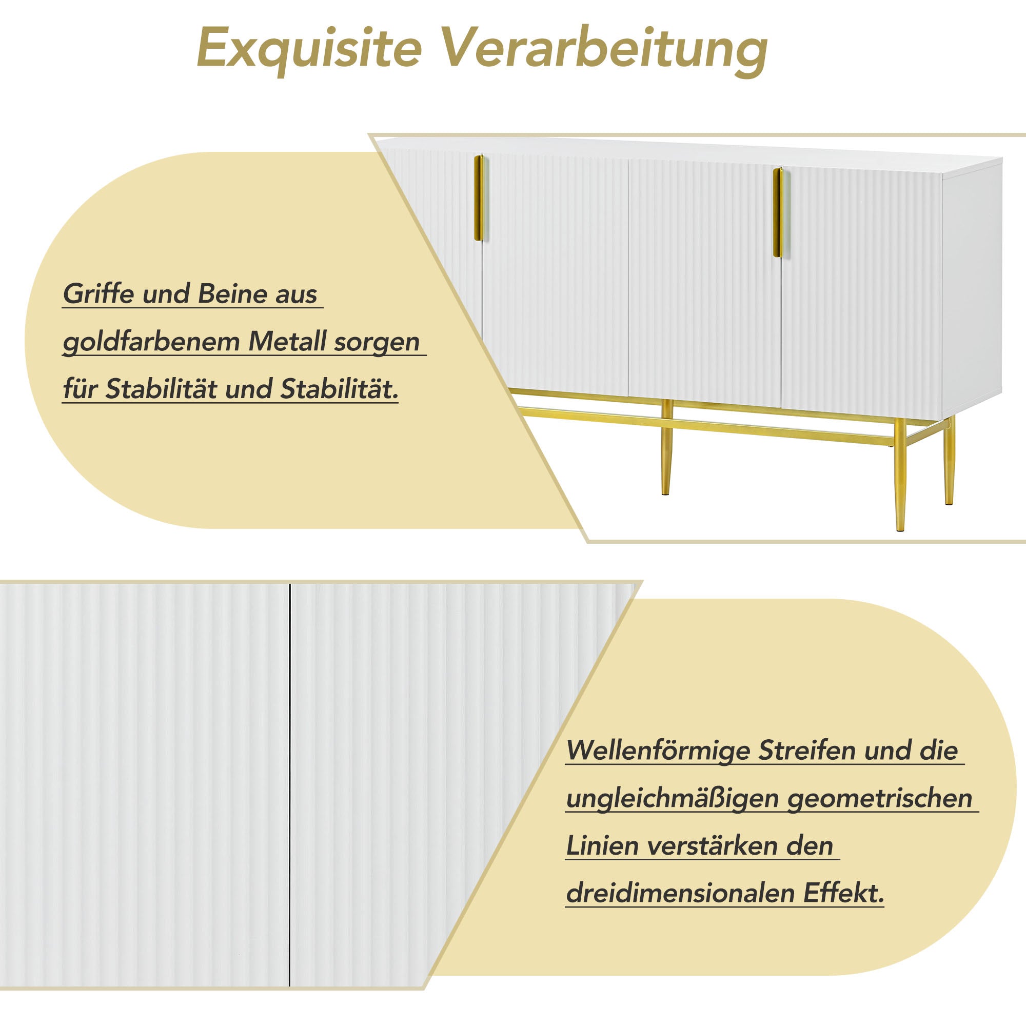 Logidon Dressoir Wit - Buffetkast met gouden handvat, 4 deuren