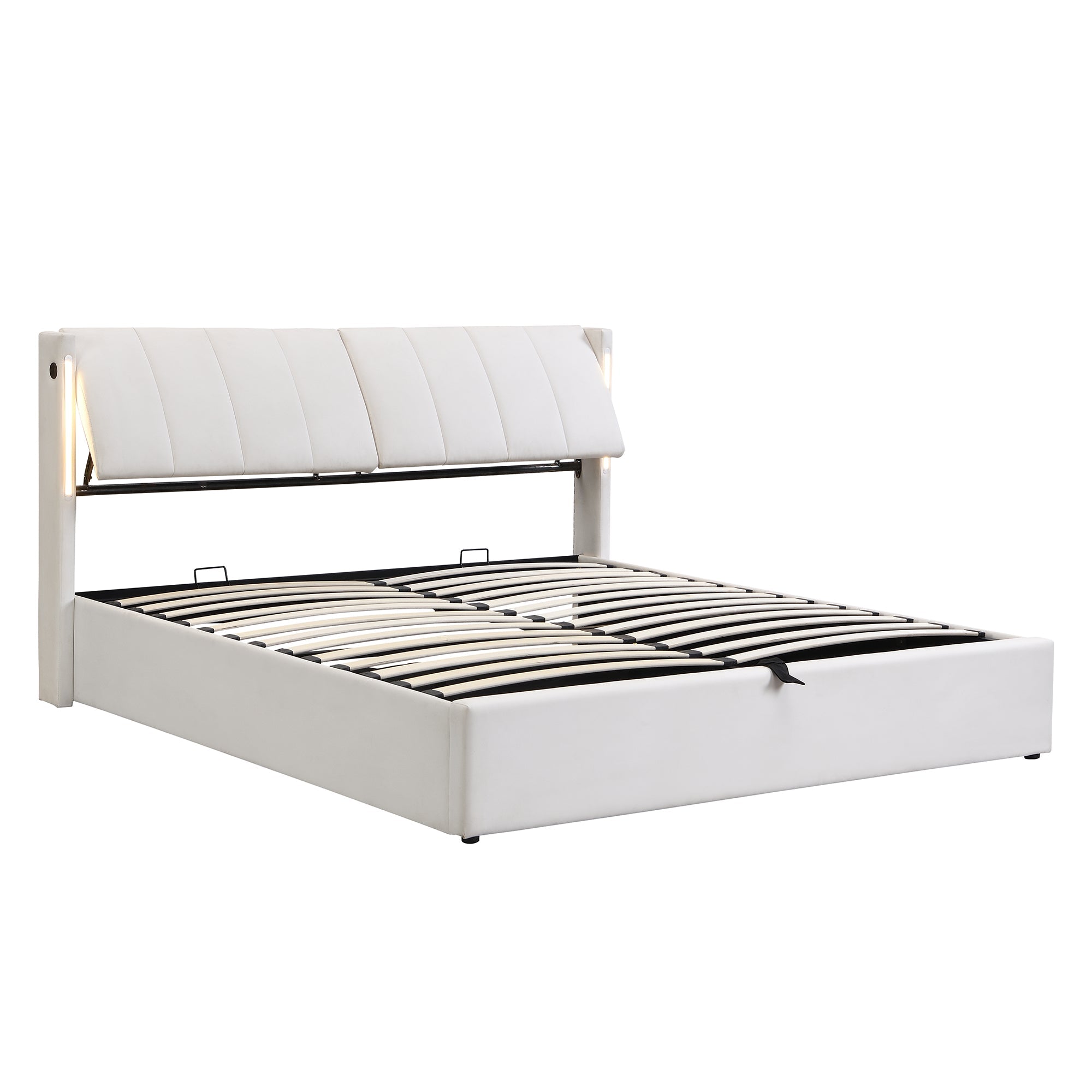 Logidon Binaural LED gestoffeerd bed 160 x 200 cm wit met opbergruimte