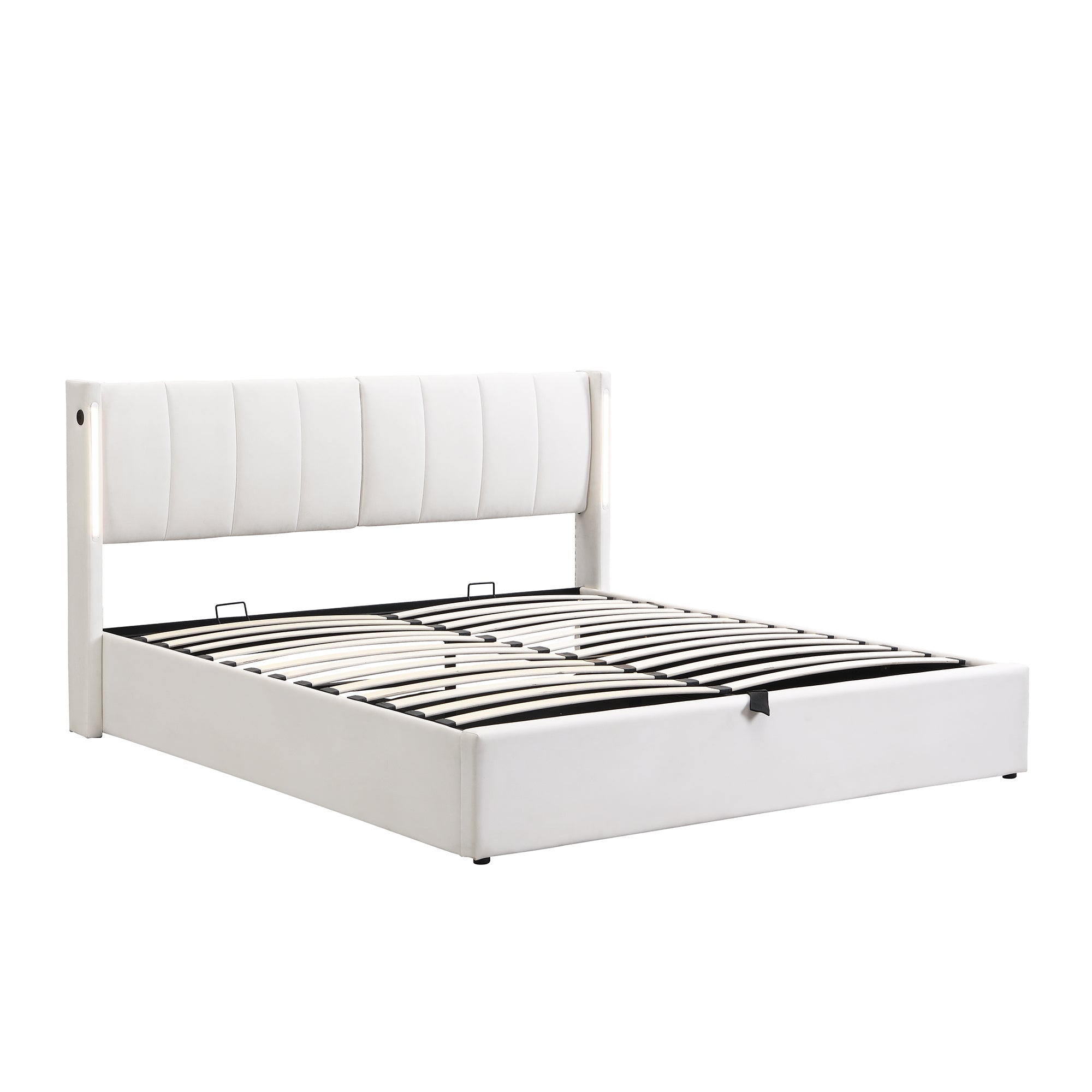 Logidon Binaural LED gestoffeerd bed 140 x 200 cm wit met opbergruimte