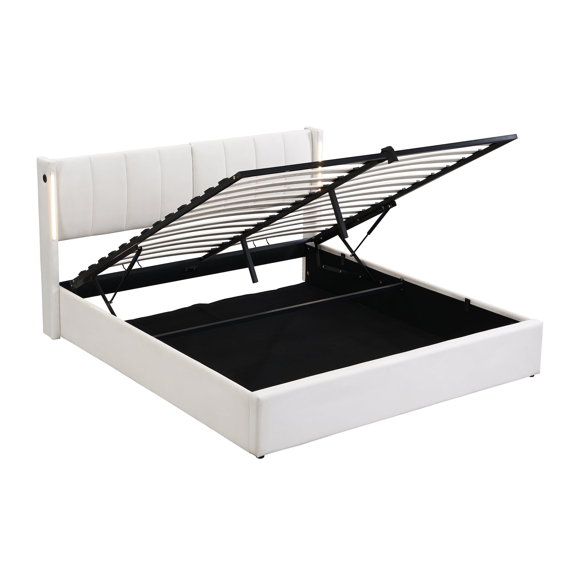 Logidon Binaural LED gestoffeerd bed 140 x 200 cm wit met opbergruimte