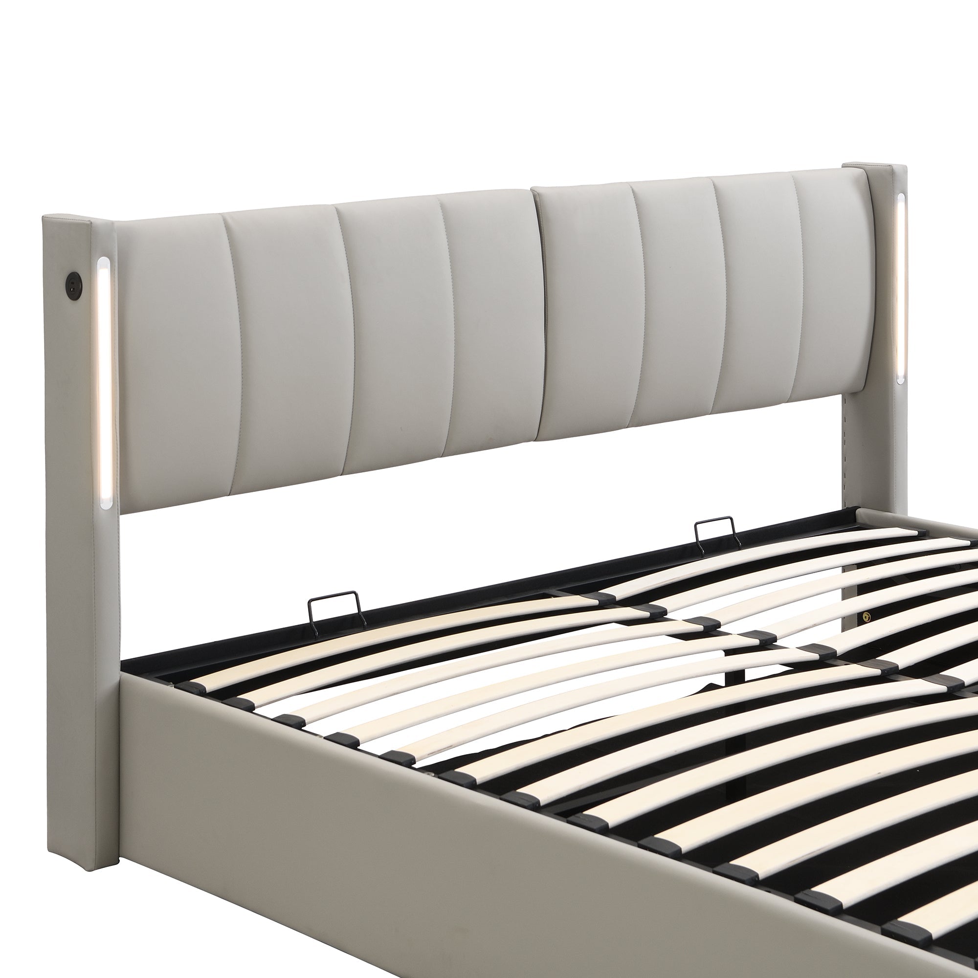 Logidon LED gestoffeerd bed 180x200 cm grijs verstelbaar hoofdbord USB