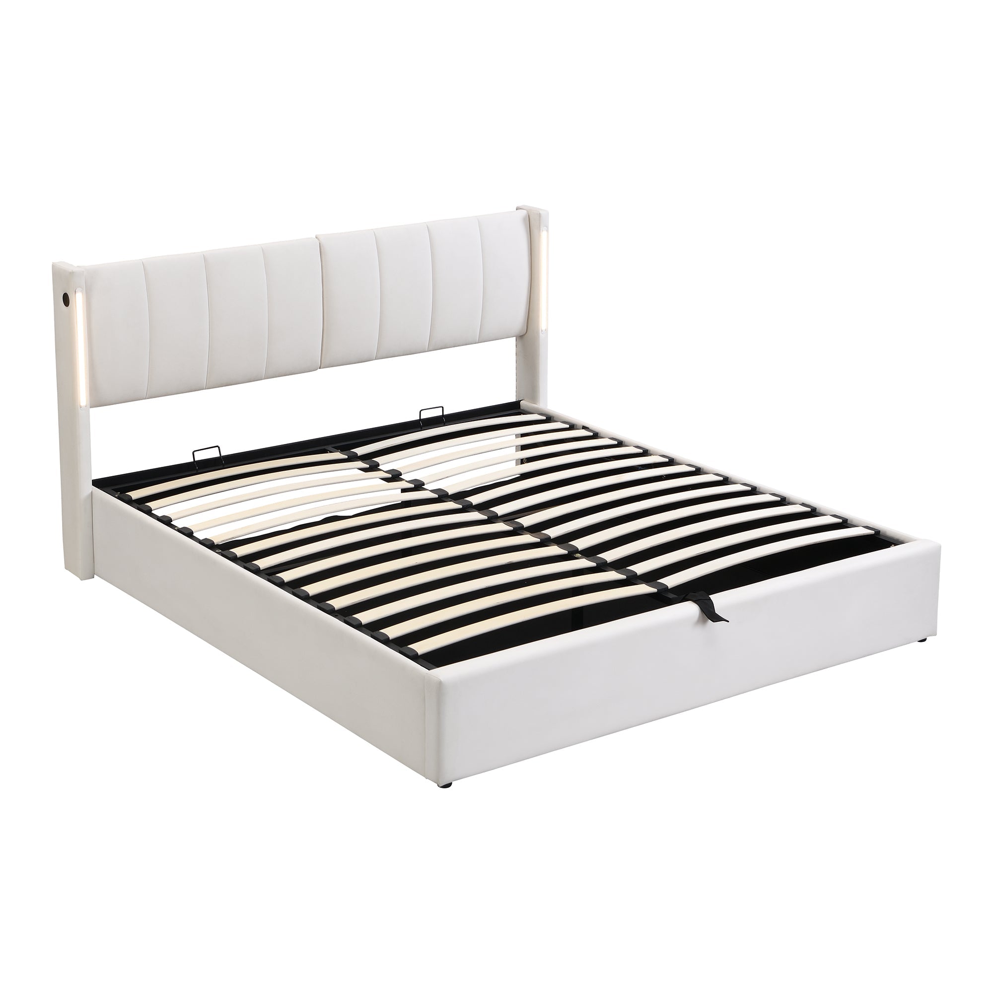 Logidon Binaural LED gestoffeerd bed 140 x 200 cm wit met opbergruimte