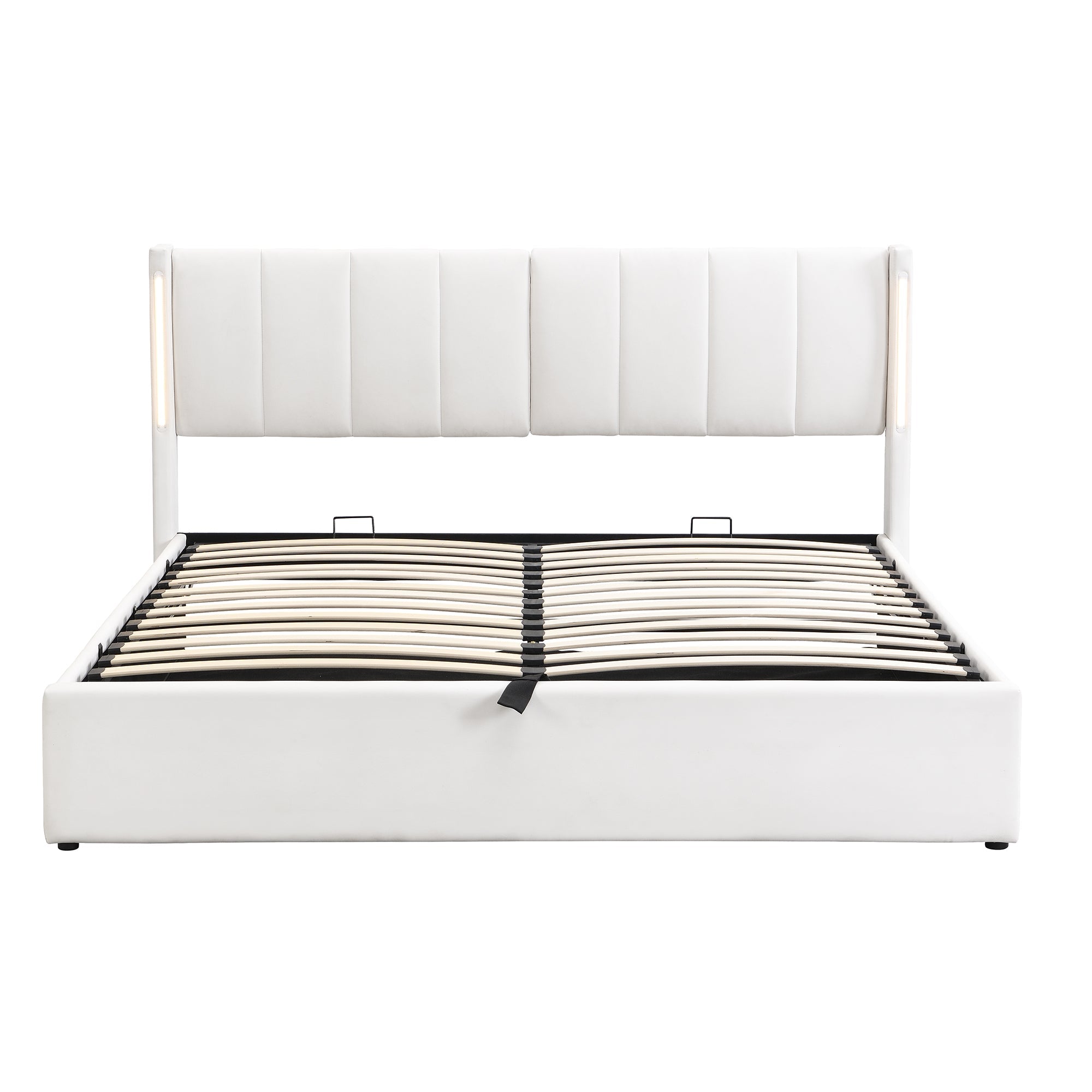 Logidon Binaural LED gestoffeerd bed 140 x 200 cm wit met opbergruimte