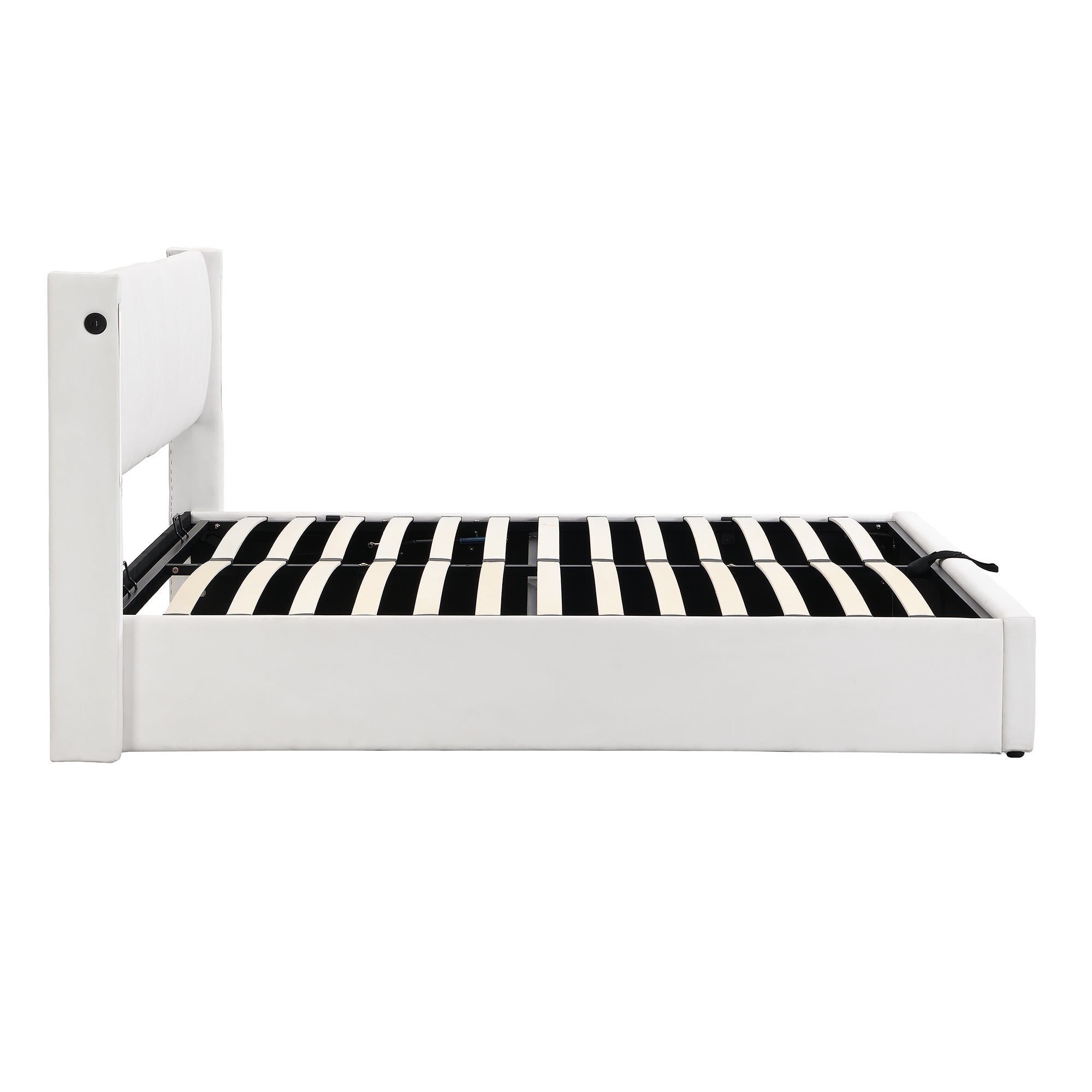 Logidon Binaural LED gestoffeerd bed 140 x 200 cm wit met opbergruimte