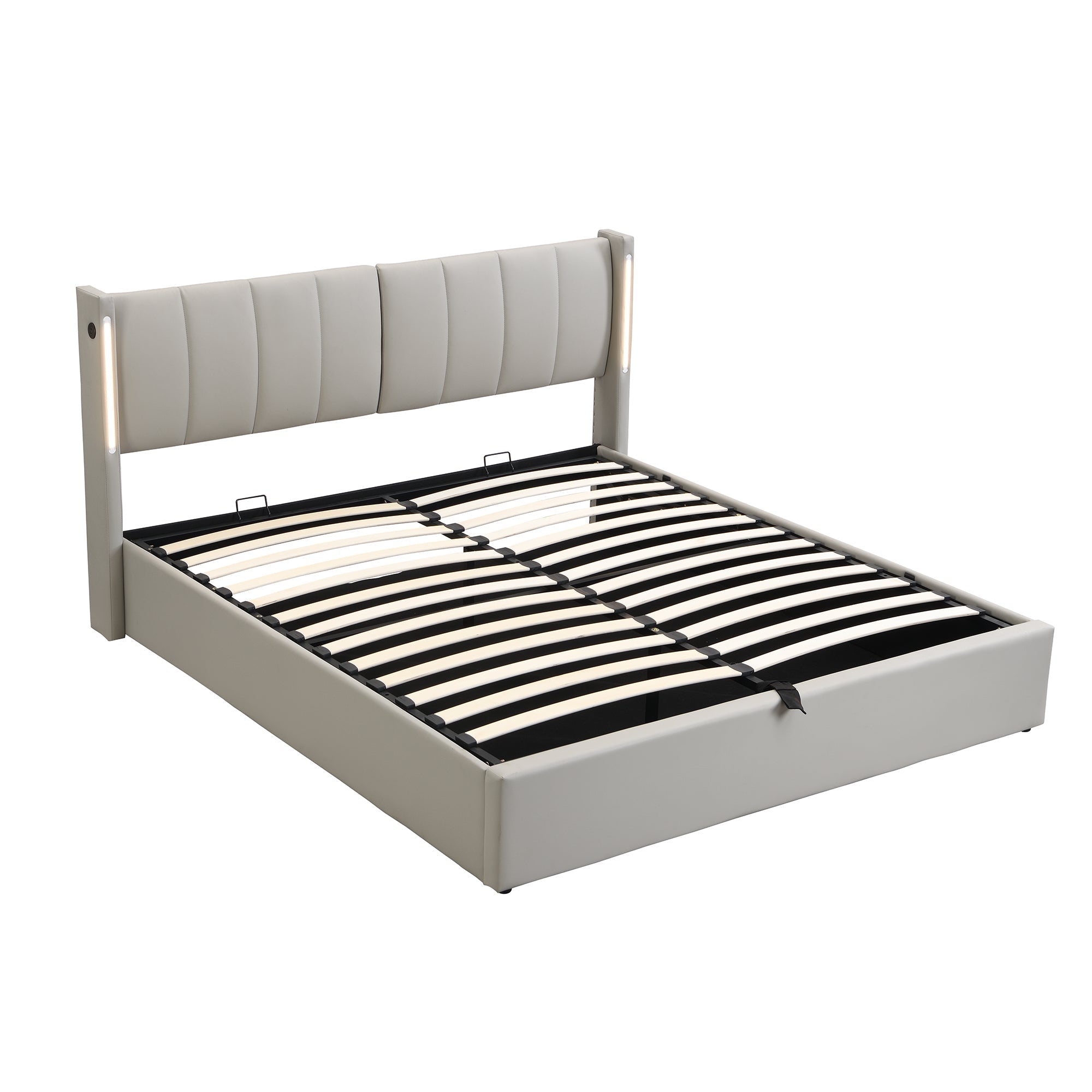 Logidon Binaural LED Upholstered Bed 160x200 Gray With Storage Space