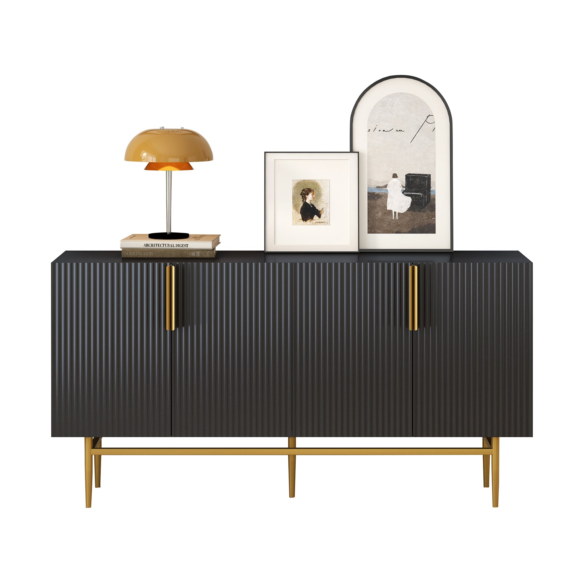 Logidon Modern Dressoir Zwart Gouden Handgrepen 152,5x40,5x80 cm